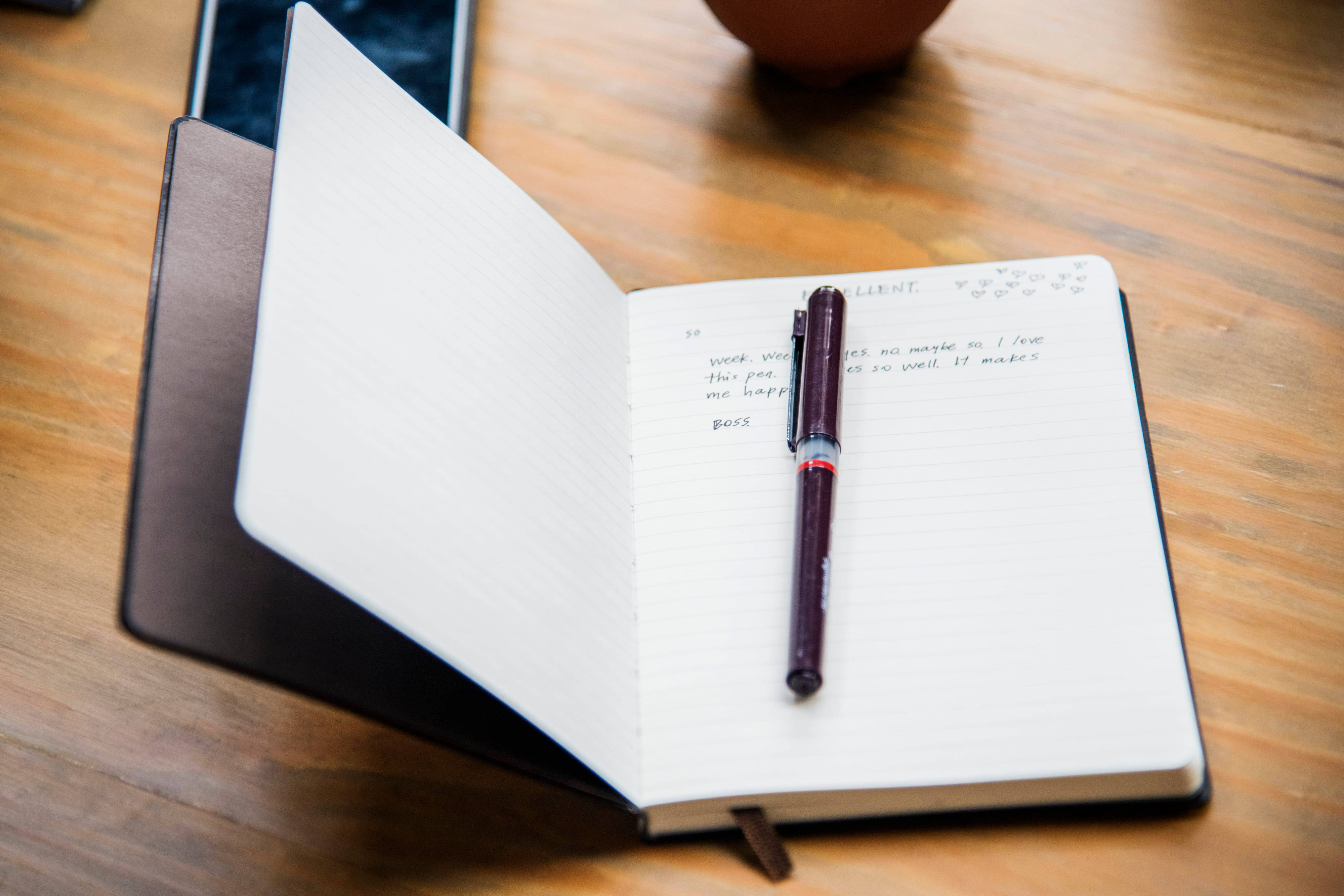 open lined notebook, handwritten notes, purple pen, 4K Desktop Wallpaper