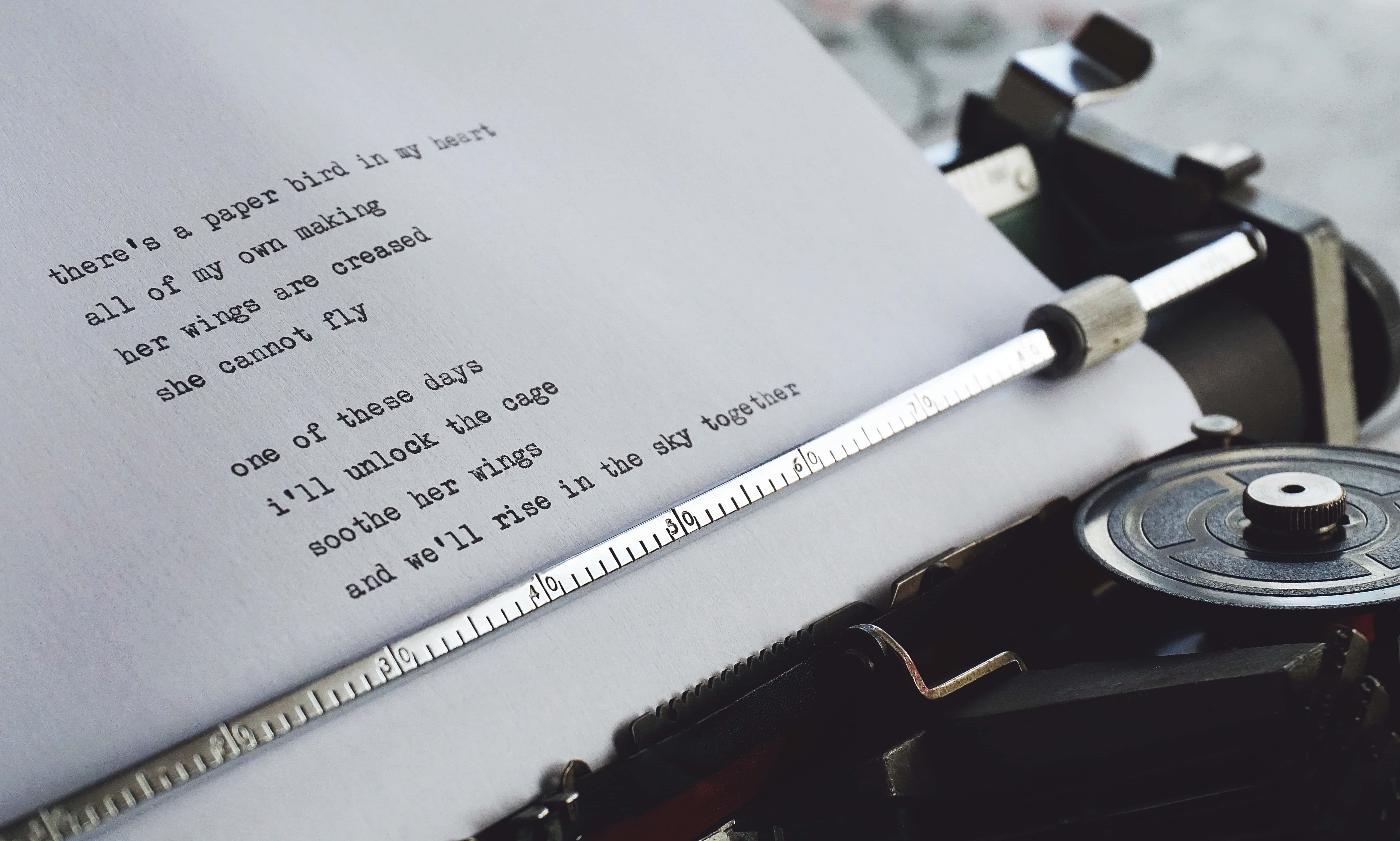 typewriter, poem, paper bird, 5K Desktop Wallpaper