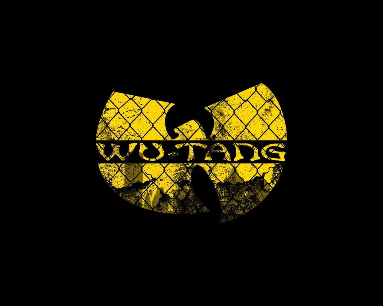 Wu Tang Clan Logo, yellow, chain-link fence texture, HD Desktop Wallpaper
