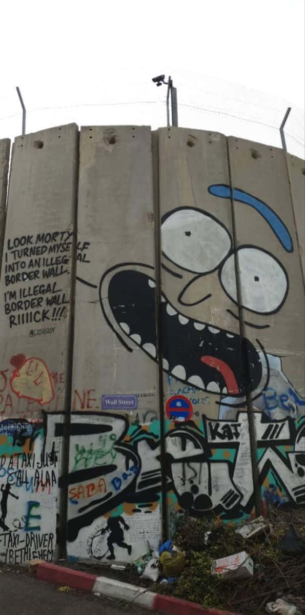 Wubba Lubba Dub Dub, colorful graffiti art, concrete border wall, SD Phone Wallpaper