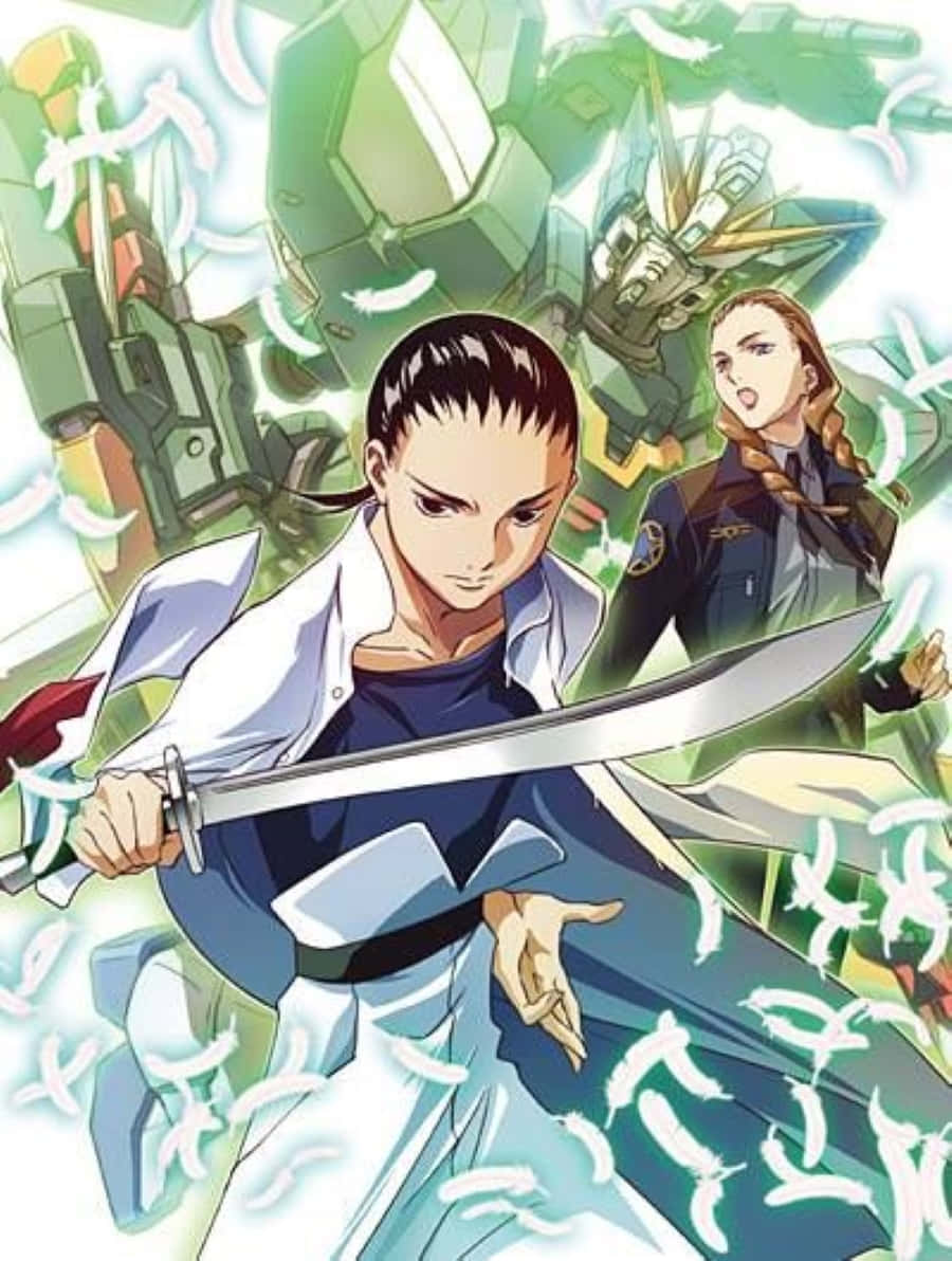 Wufei Chang, glowing sword, green mech, SD Phone Wallpaper
