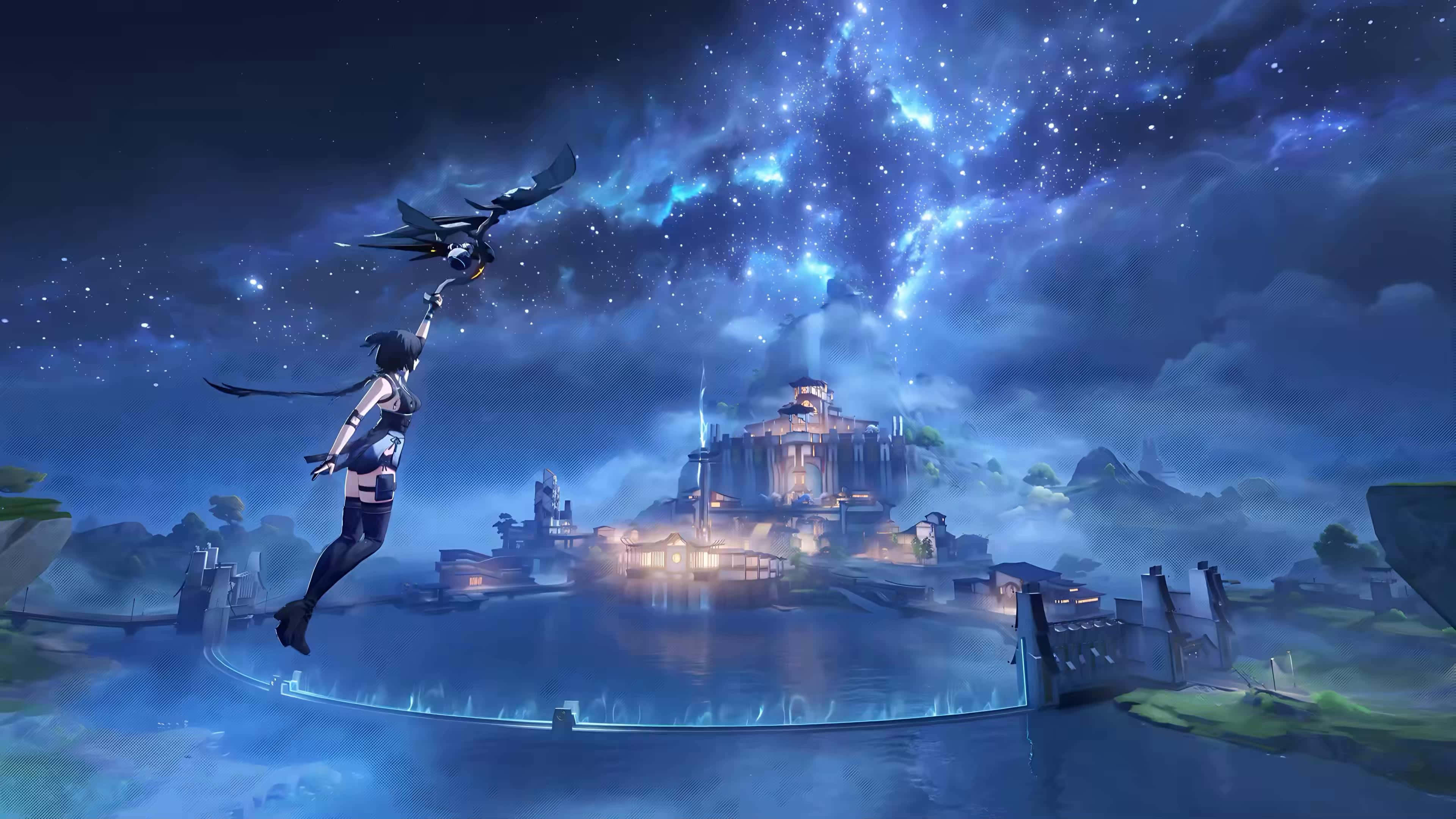 Wuthering Waves, night sky, glowing bridge, 4K Desktop Wallpaper
