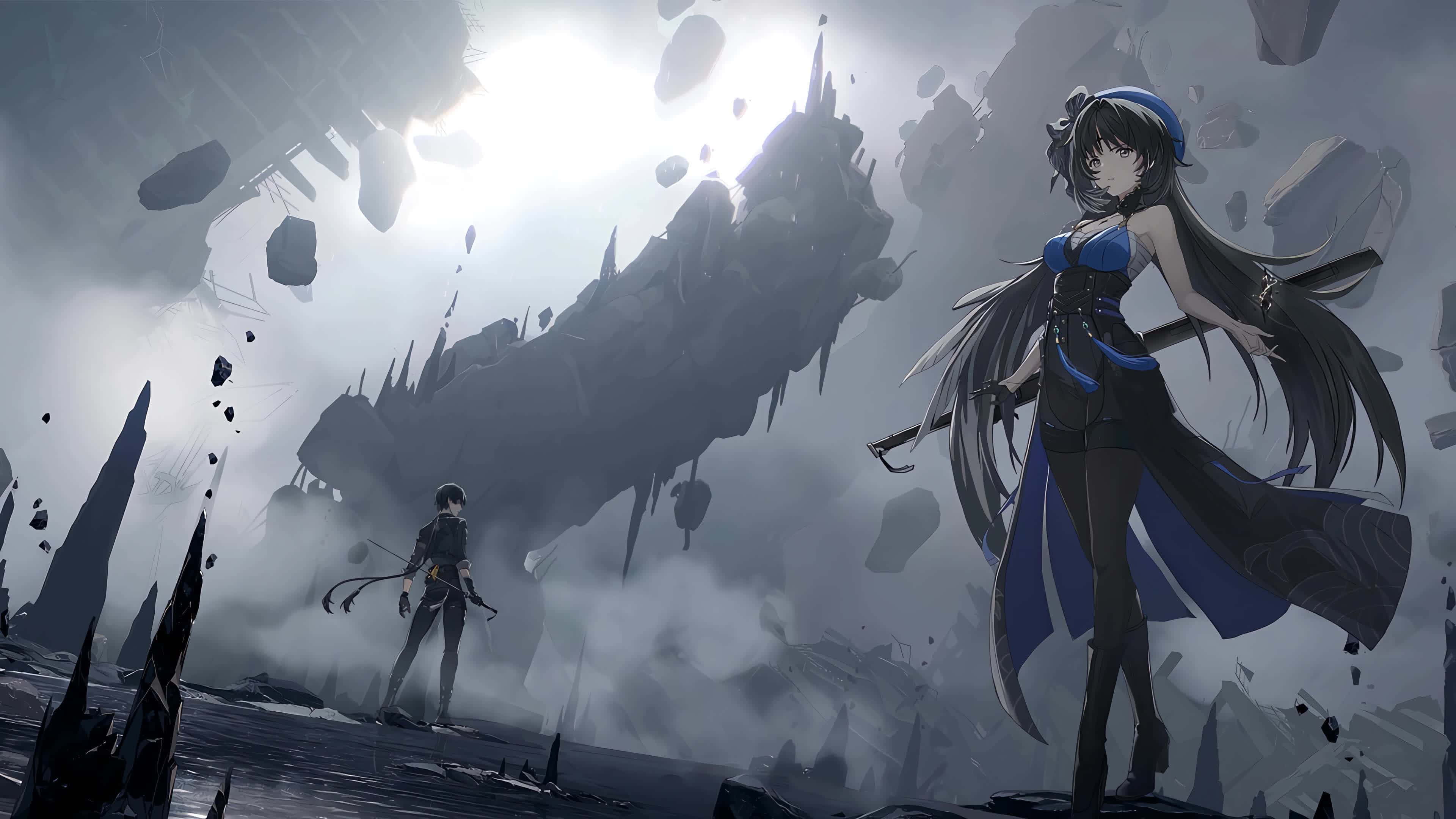 Wuthering Waves, floating ruins, warriors, 4K Desktop Wallpaper