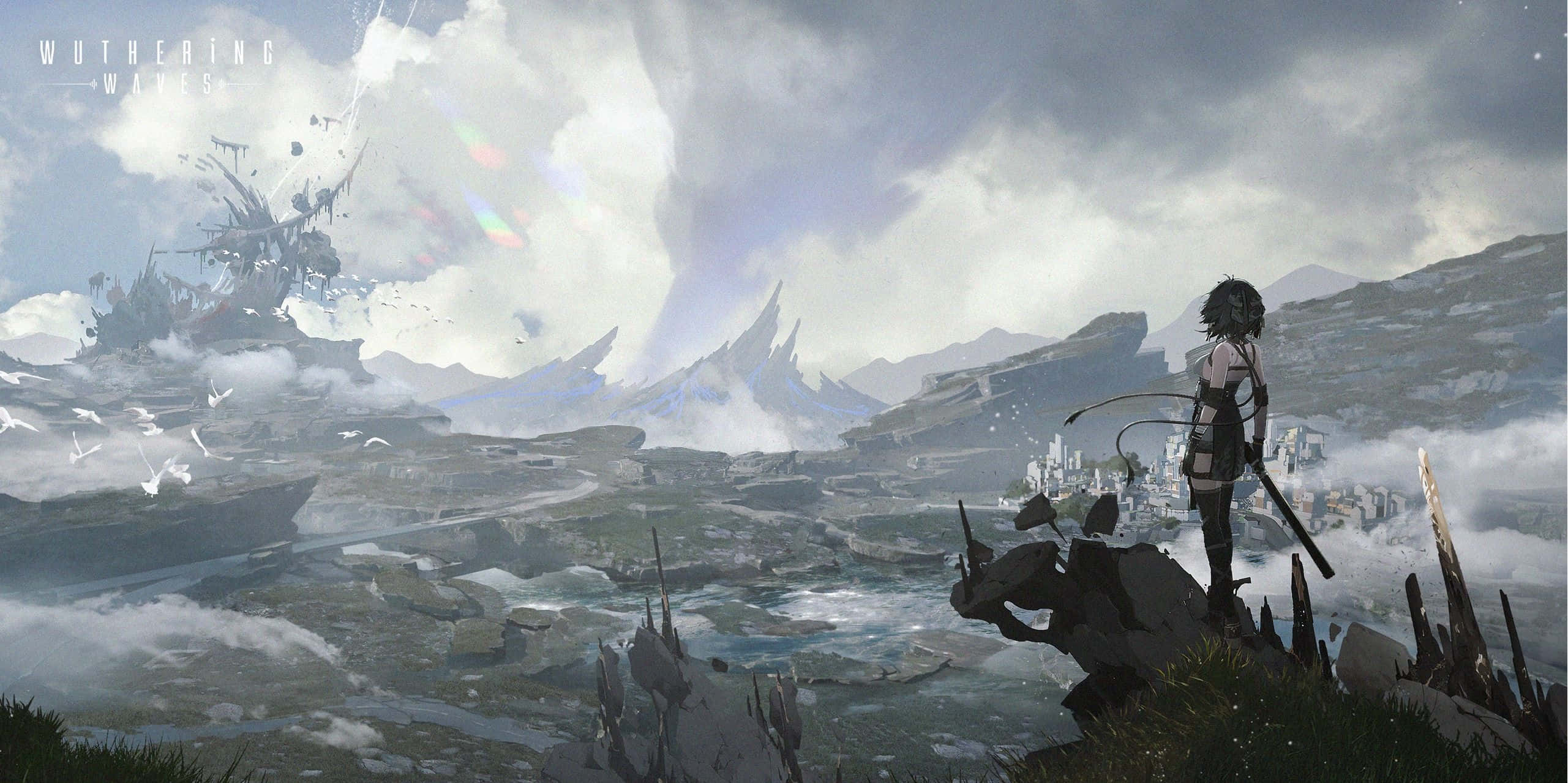 Wuthering Waves, character, rocky cliff, 2K Desktop Wallpaper