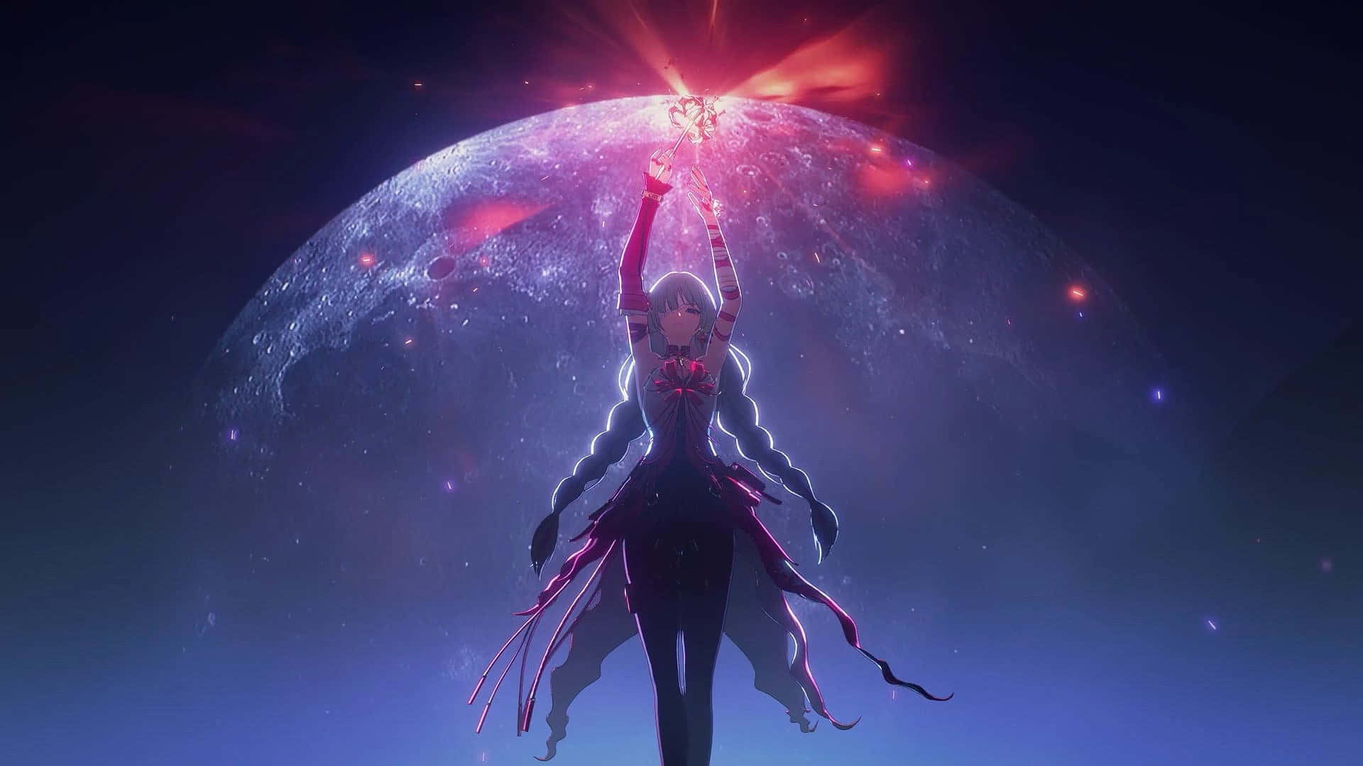 Wuthering Waves, cosmic planet backdrop, glowing anime girl, Full HD Desktop Wallpaper