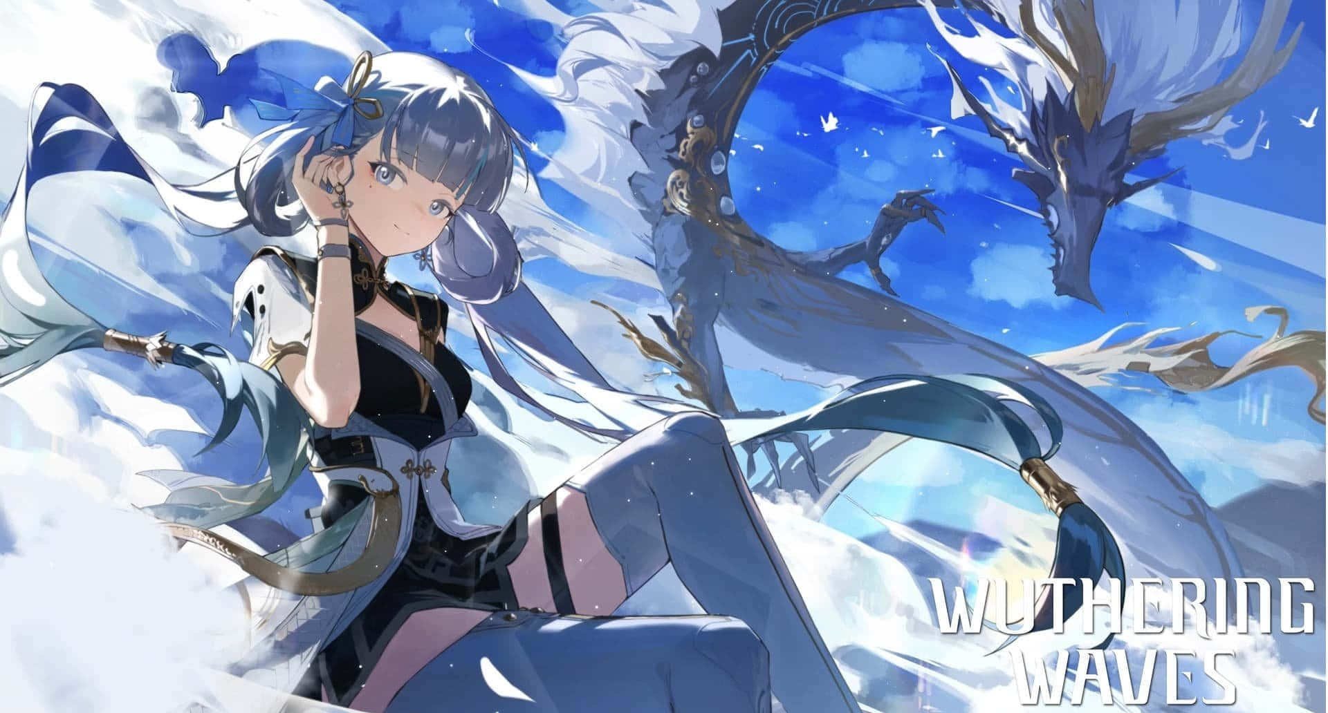 Wuthering Waves, anime style, silver-haired anime girl, Full HD Desktop Wallpaper