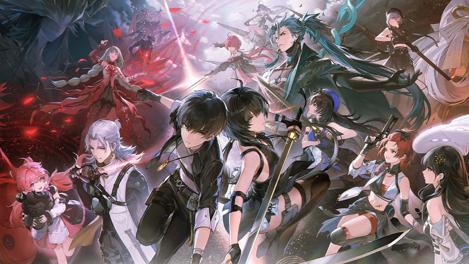 Wuthering Waves, anime-style battle scene, swords, HD Desktop Wallpaper