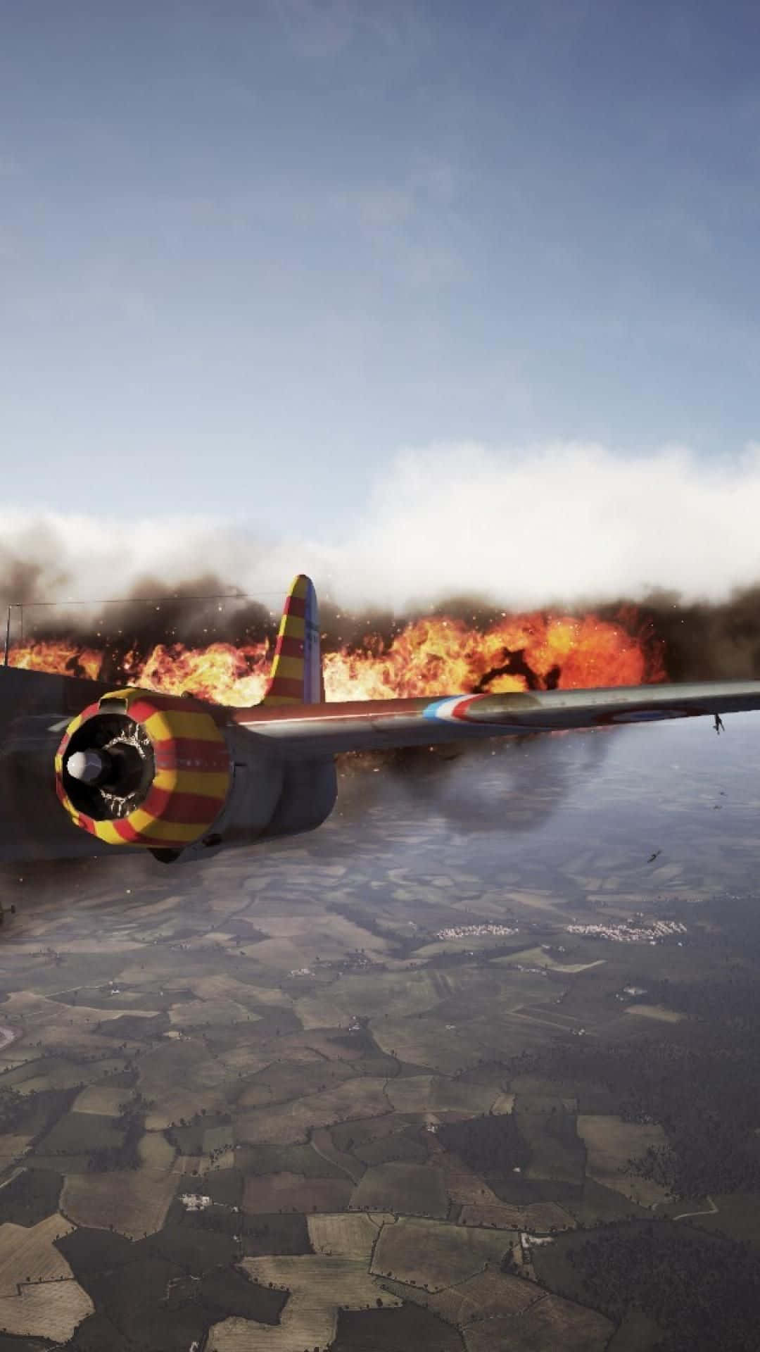 WW2 iPhone, vintage fighter plane, red yellow stripes, Full HD Phone Wallpaper