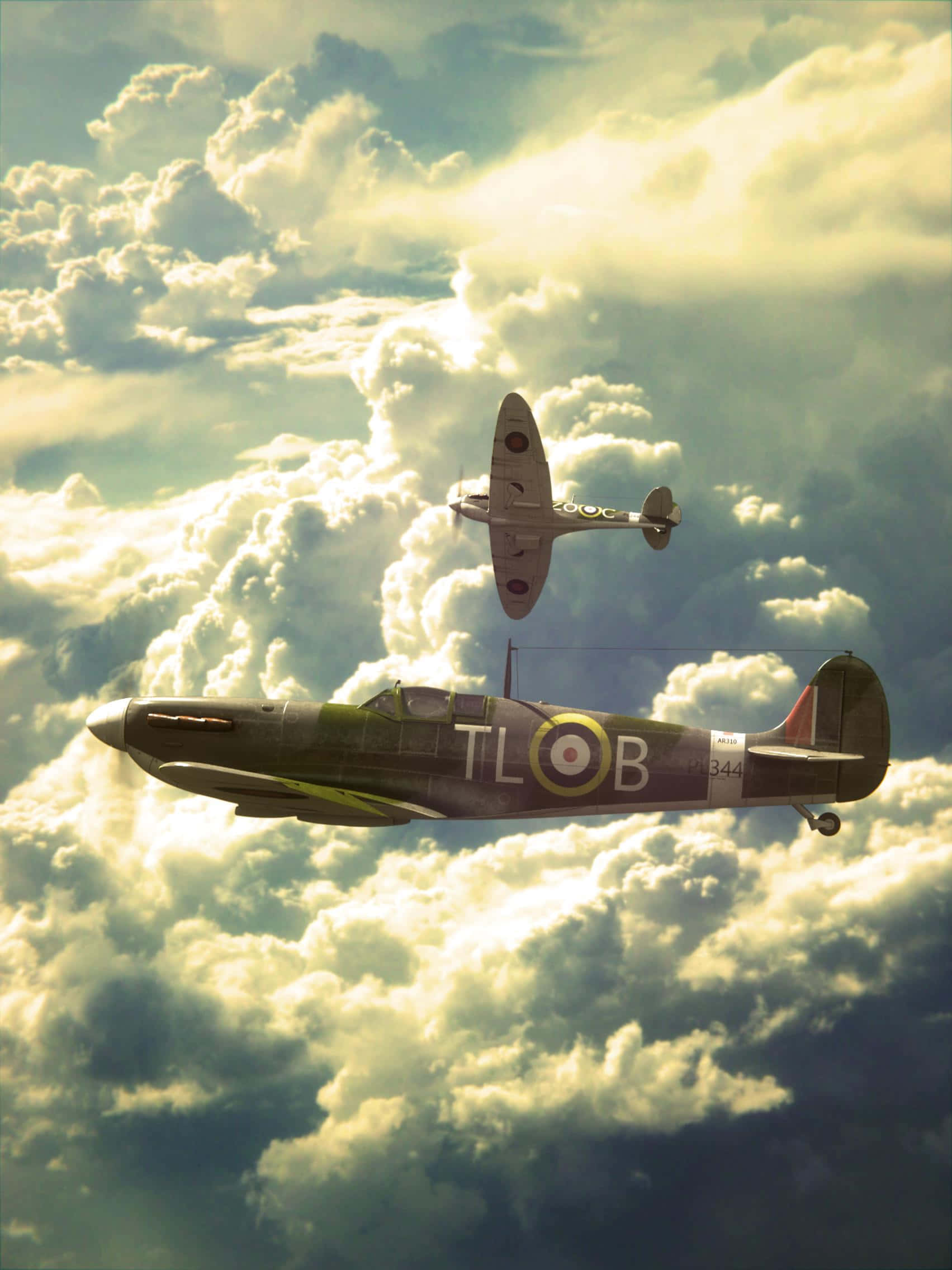 WW2 iPhone, vintage fighter planes, golden clouds, Full HD Phone Wallpaper