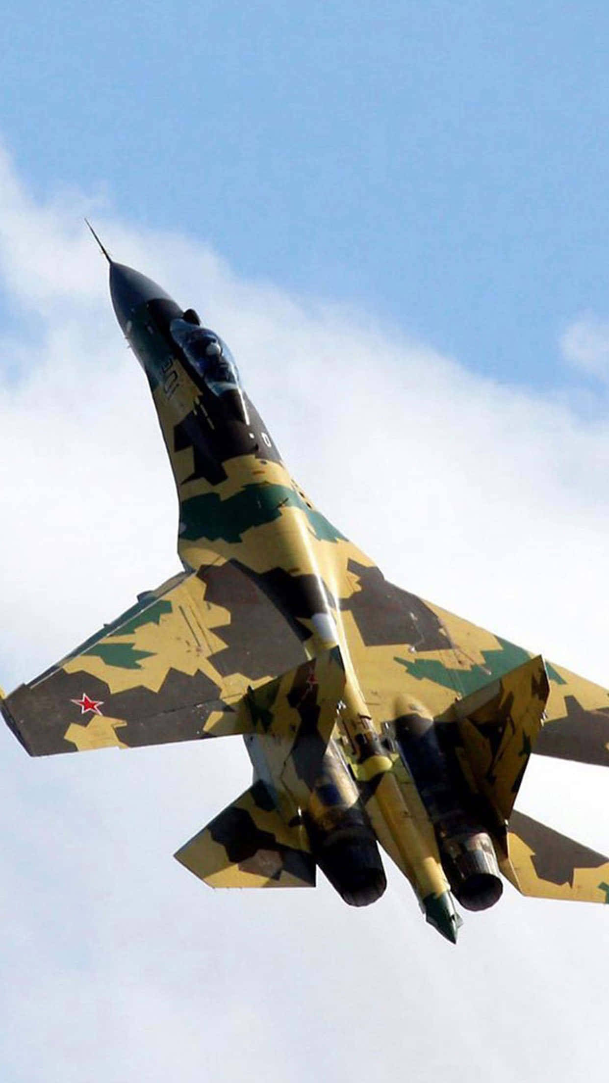 WW2 iPhone, camouflaged fighter jet, bright blue sky, Full HD Phone Wallpaper