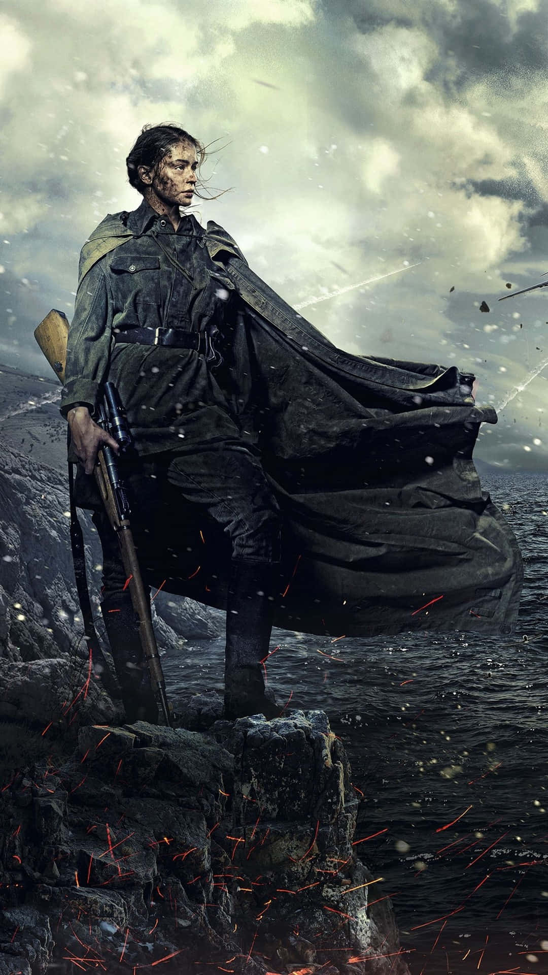 Ww2 iPhone, battle-worn soldier, rocky cliff edge, Full HD Phone Wallpaper