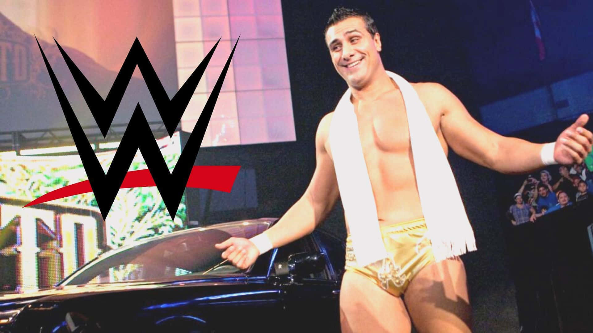 WWE Logo, gold trunks, white towel, Full HD Desktop Wallpaper