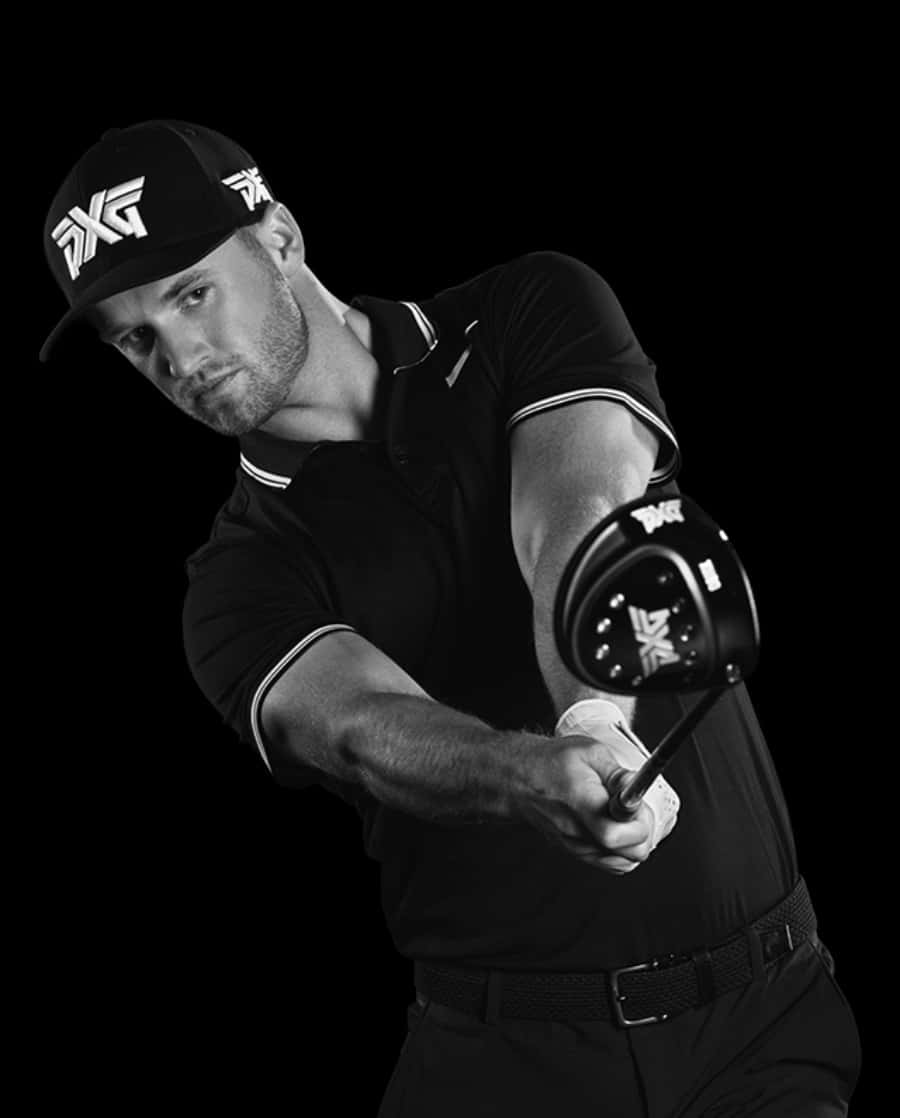 Wyndham Clark, golfer mid-swing, branded gear, SD Phone Wallpaper