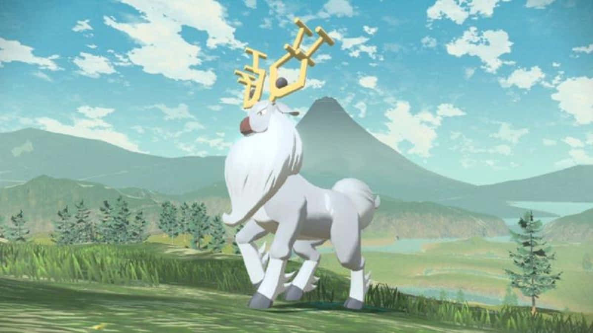 Wyrdeer, white deer-like Pokémon, golden antlers, SD Desktop Wallpaper