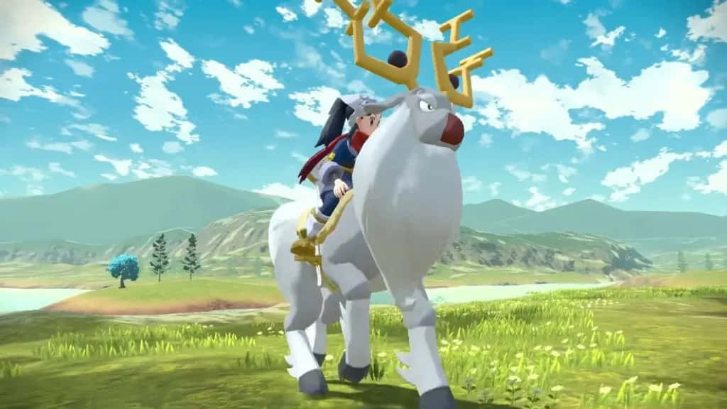 Wyrdeer, white reindeer, golden antlers, SD Desktop Wallpaper