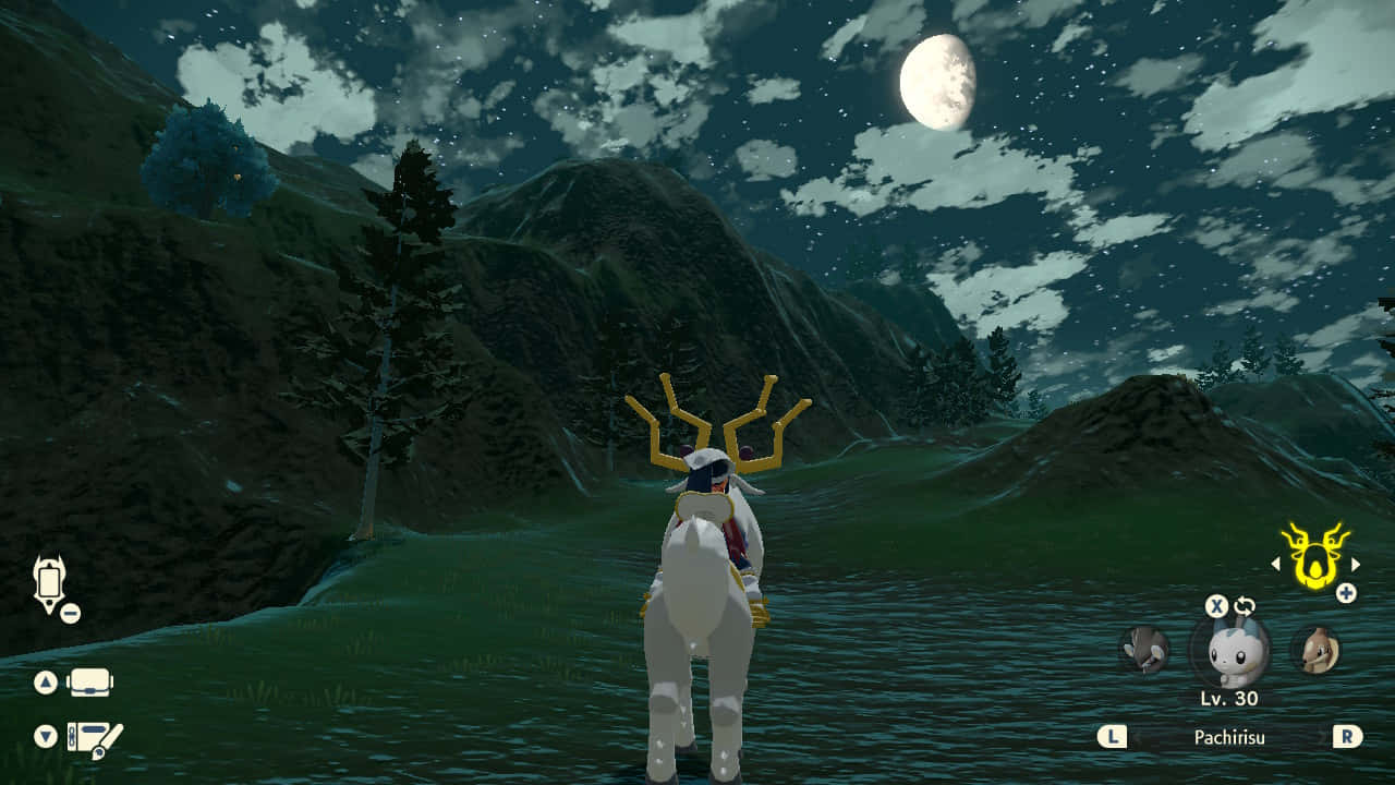 Wyrdeer, moonlit lake, dark hills, HD Desktop Wallpaper
