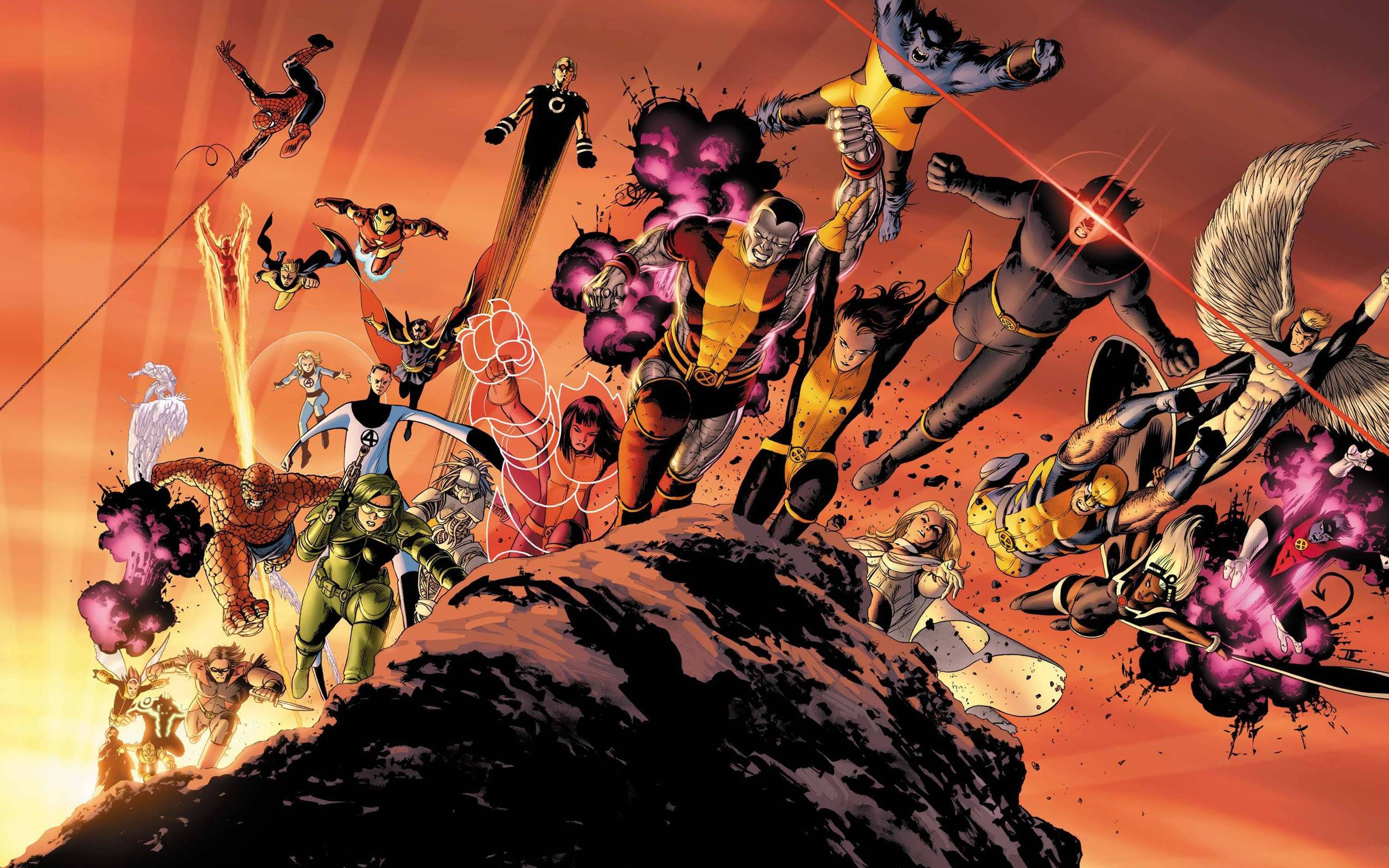X Men, comic book heroes, mid-air battle, 2K Desktop Wallpaper