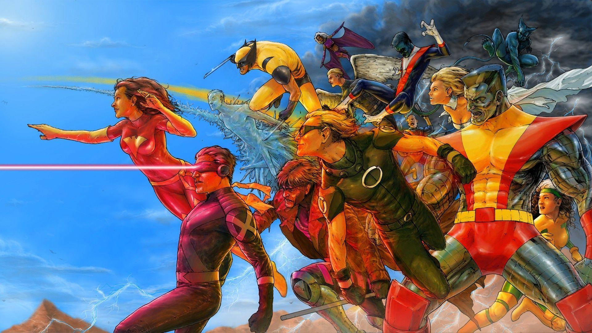 X Men, digital painting, vibrant costumes, Full HD Desktop Wallpaper