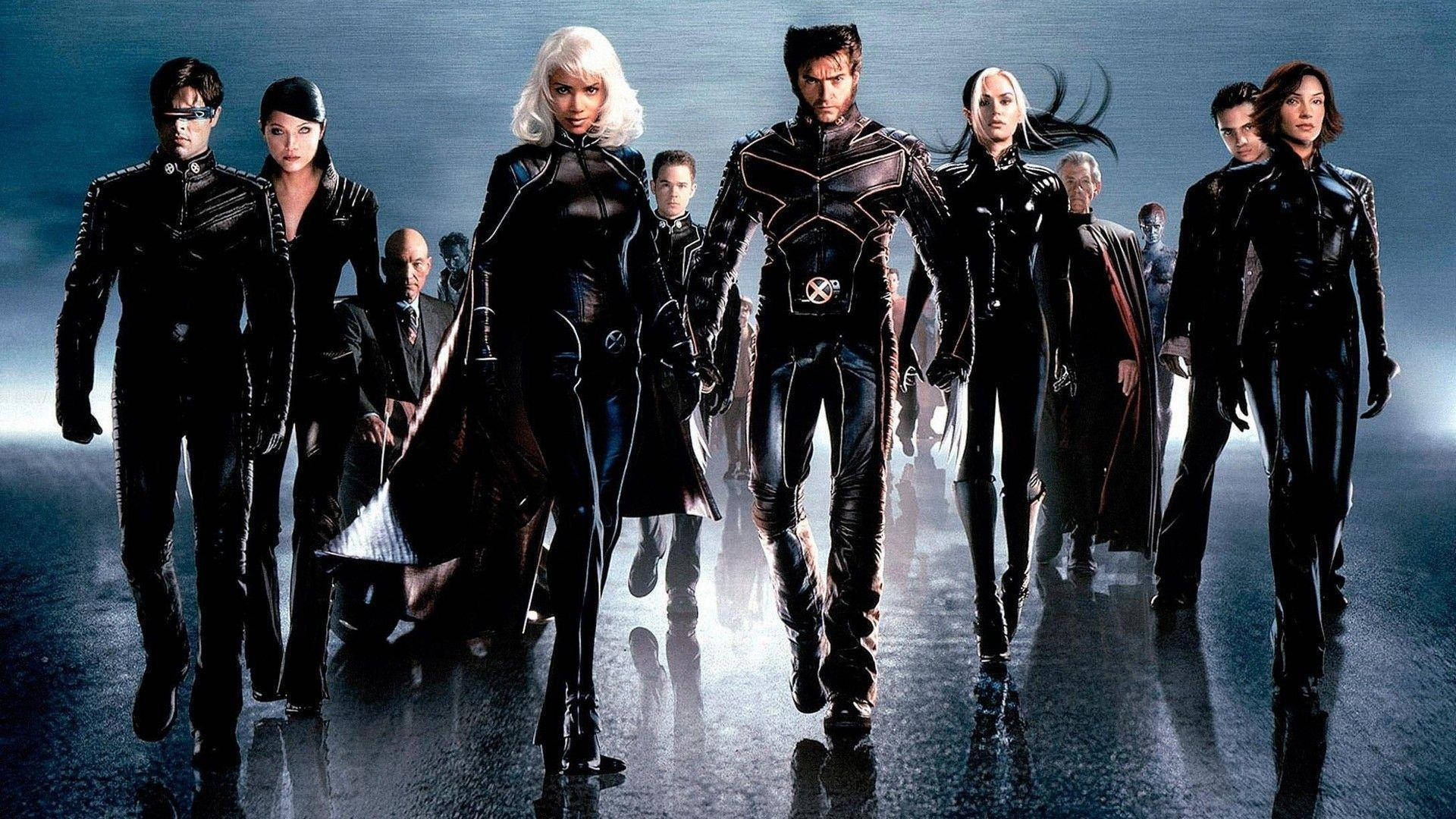 X-Men, black leather suits, reflective wet surface, Full HD Desktop Wallpaper
