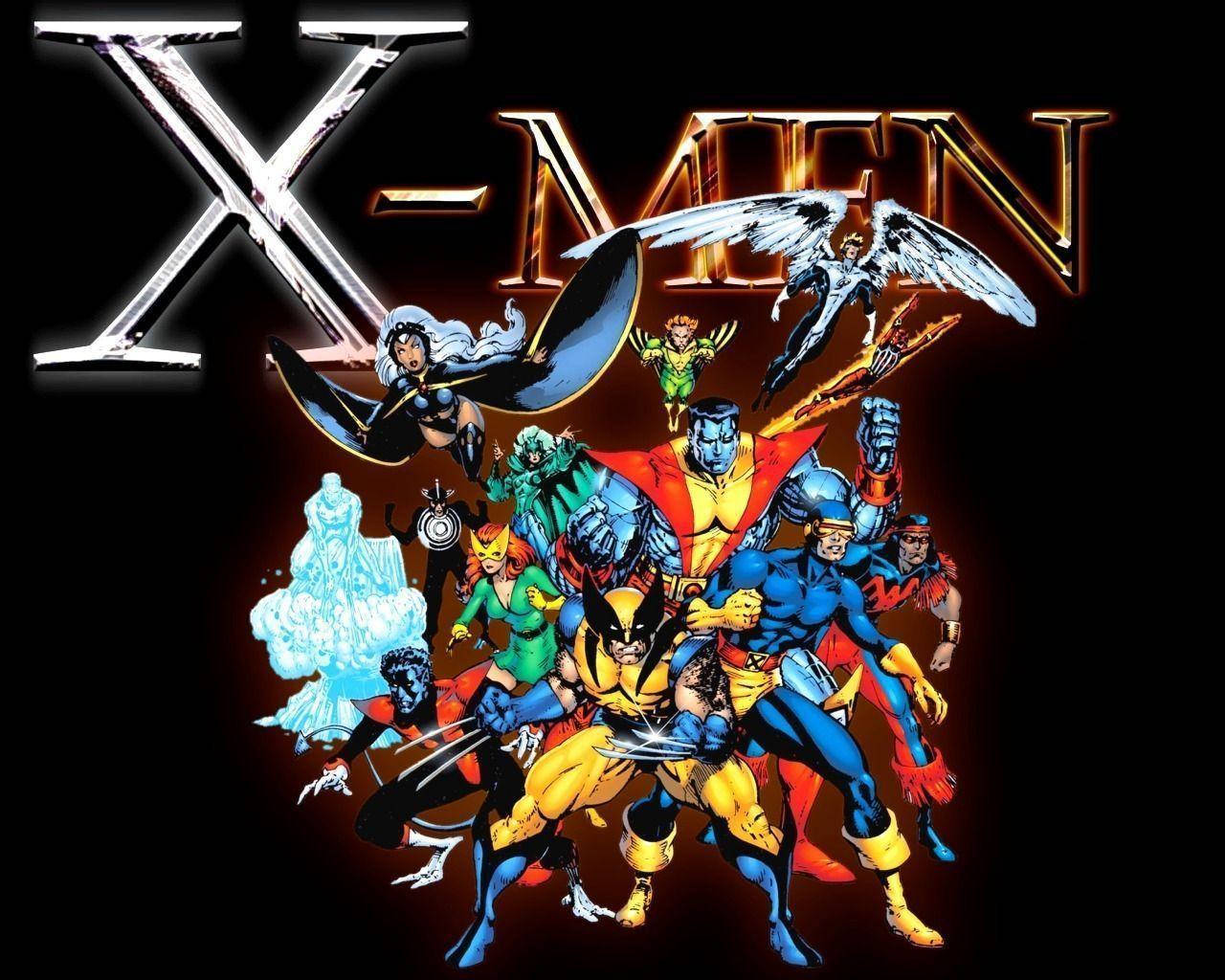 X-Men, comic book illustration, glowing title text, HD Desktop Wallpaper