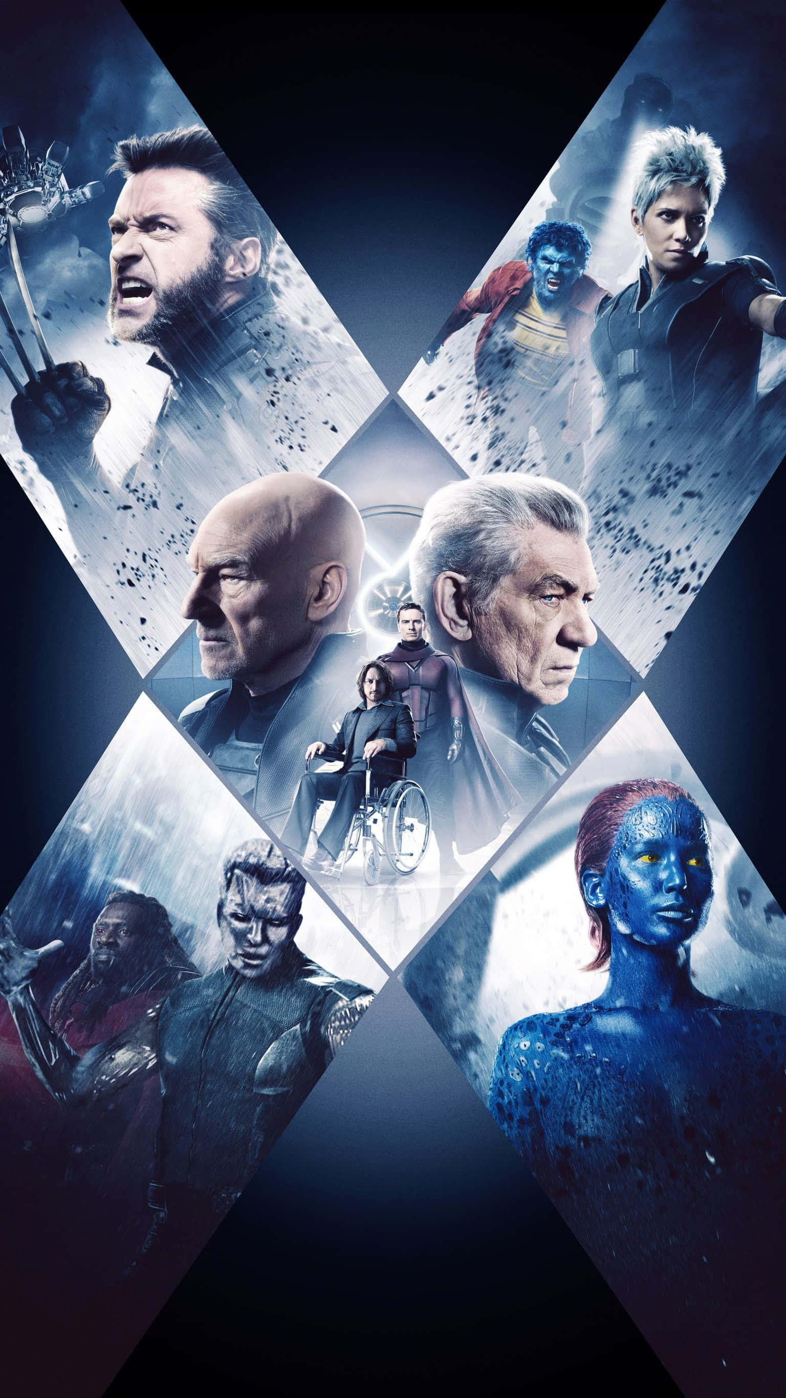X-Men, dark blue, fractured background, 2K Phone Wallpaper