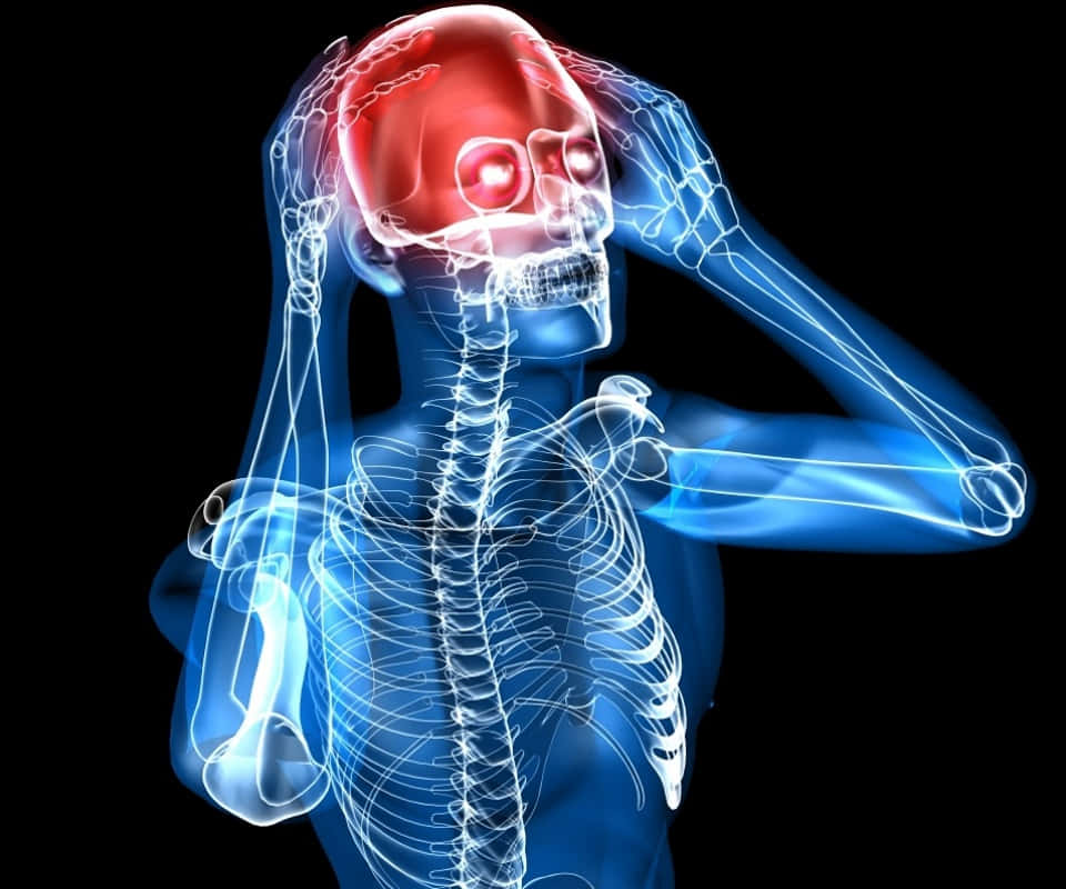 X Ray, glowing blue human skeleton, red head, SD Desktop Wallpaper