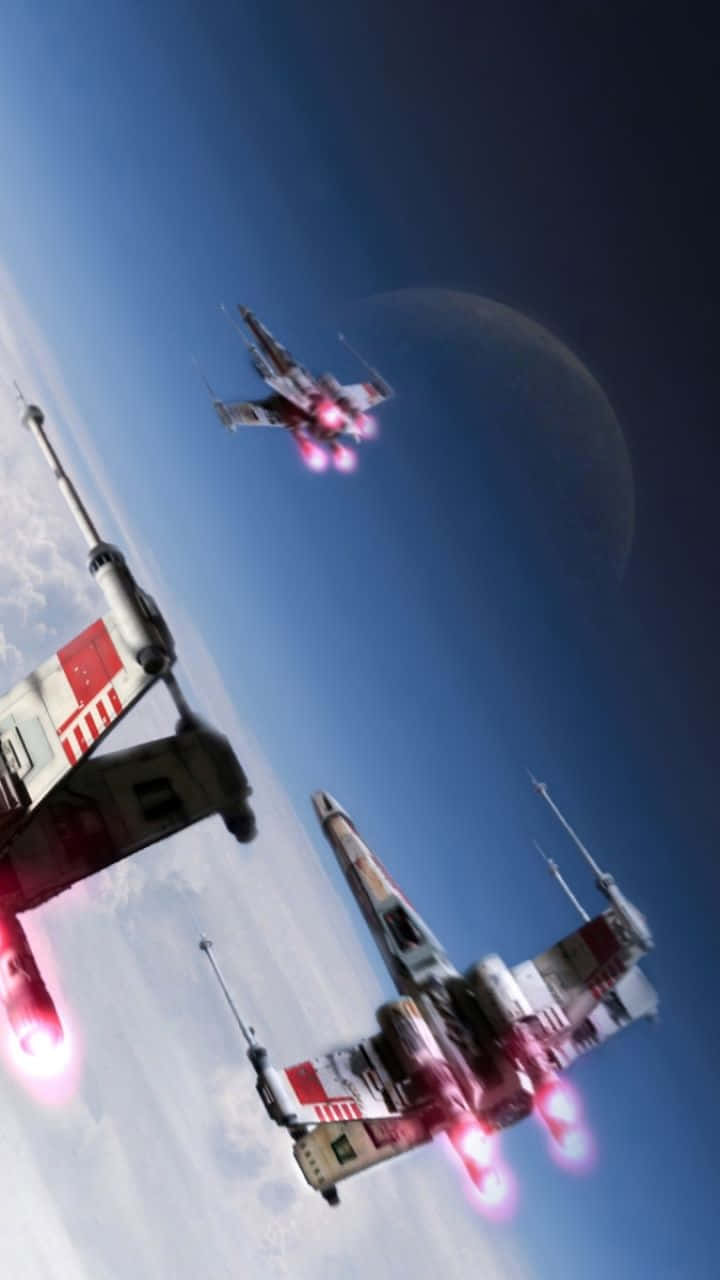X-wing Fighter, red engines, blue sky, HD Phone Wallpaper