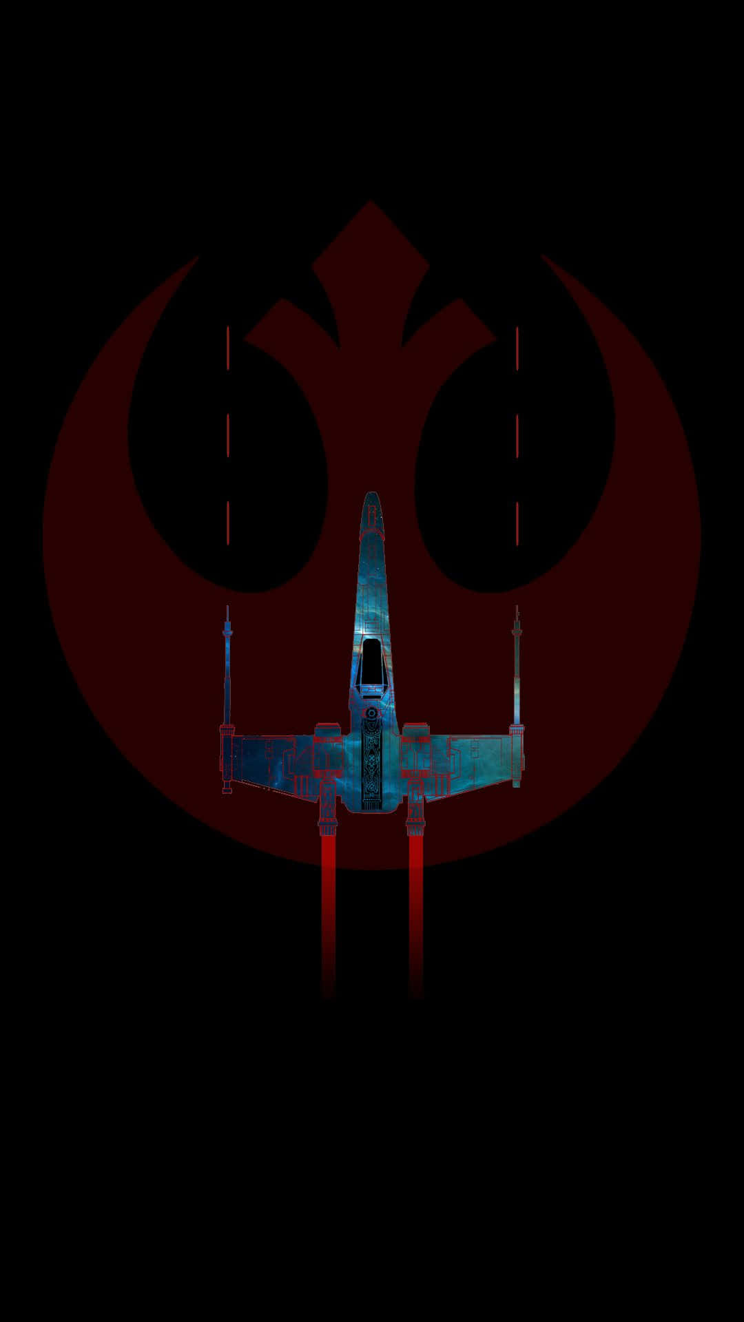 X-wing Fighter, blue, glowing red Rebel Alliance symbol, Full HD Phone Wallpaper
