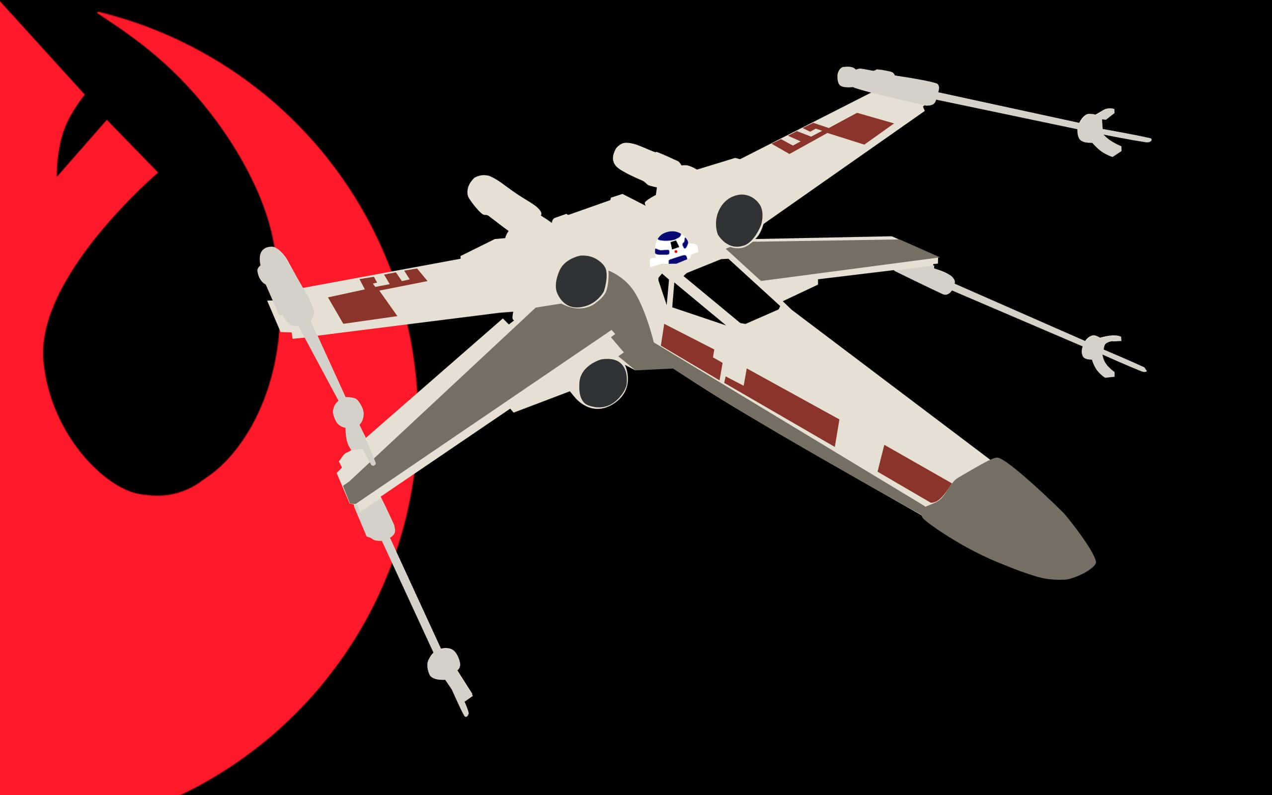 X-wing Fighter, white and red, bold red crescent moon, 2K Desktop Wallpaper