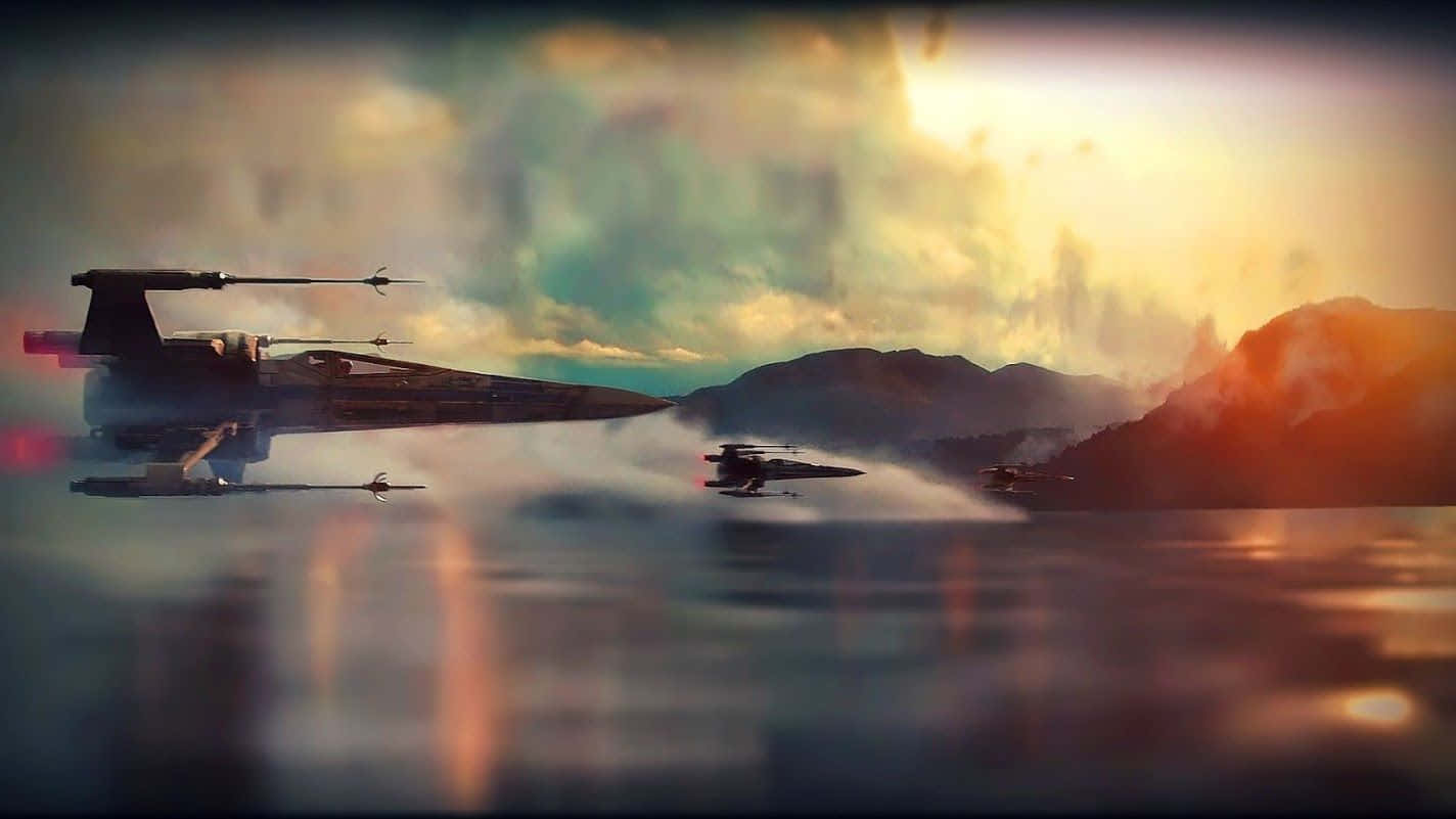 X-wing Fighter, misty water, mountains, HD Desktop Wallpaper