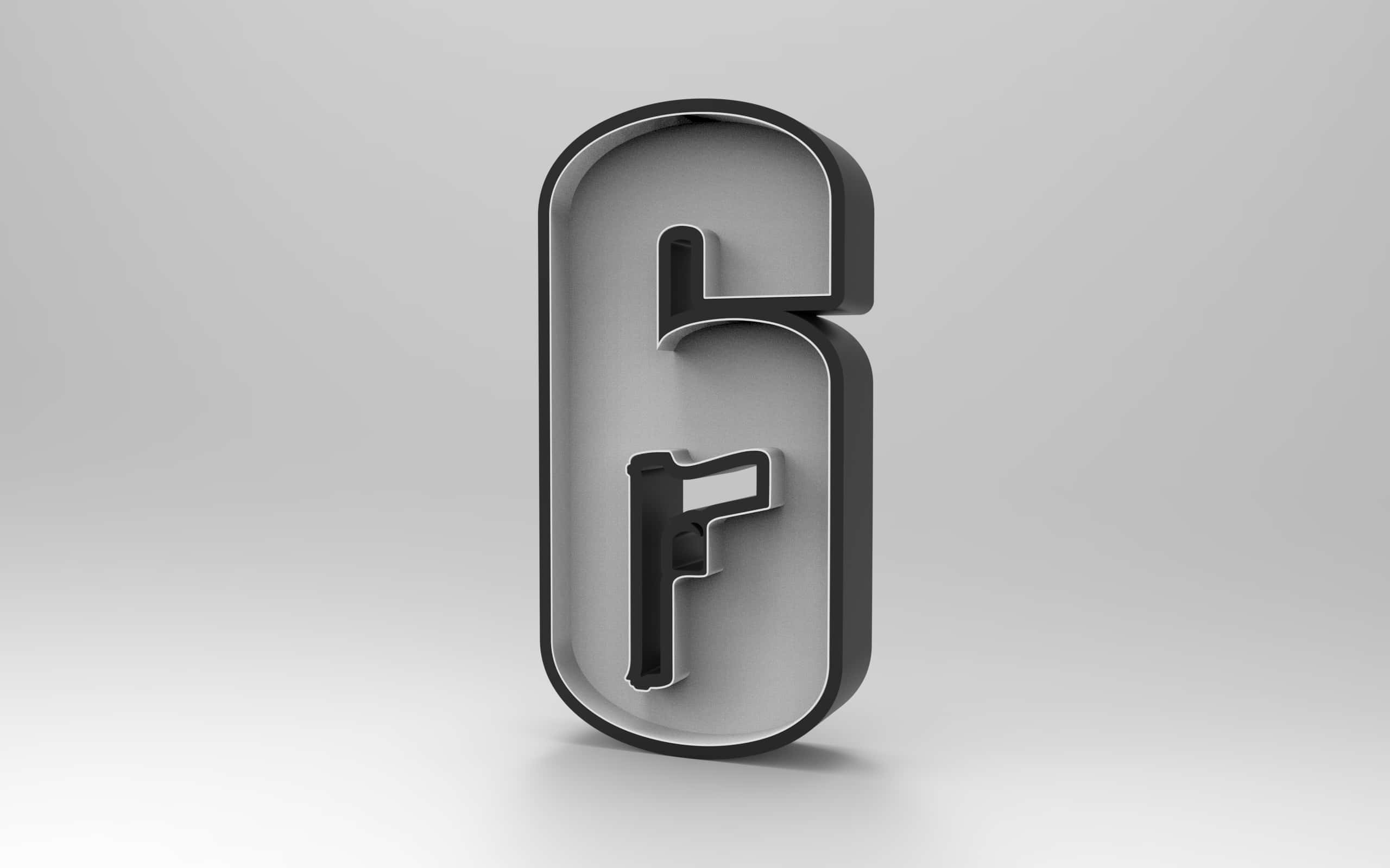 3D R6, matte gray finish, black outline, 2K Desktop Wallpaper