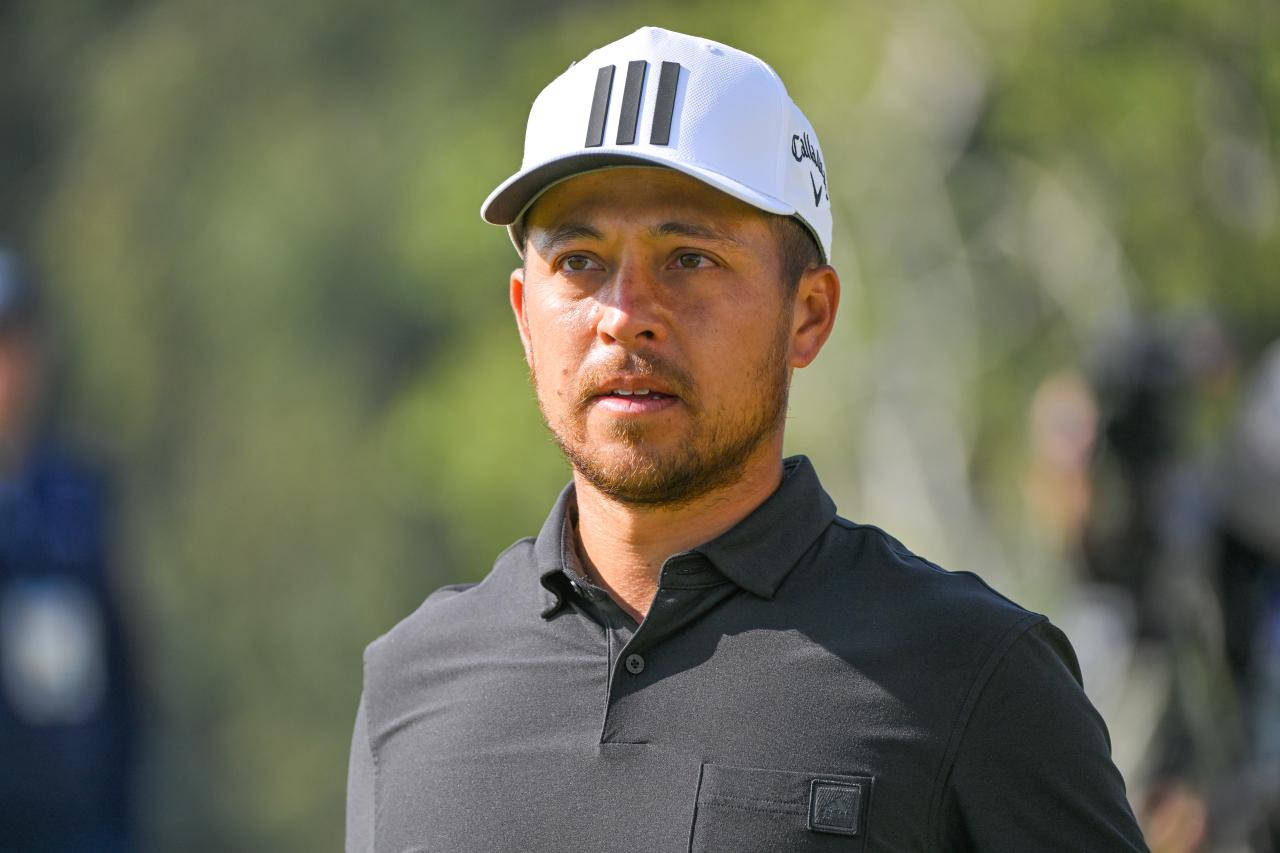 Xander Schauffele, white cap, dark polo shirt, HD Desktop Wallpaper