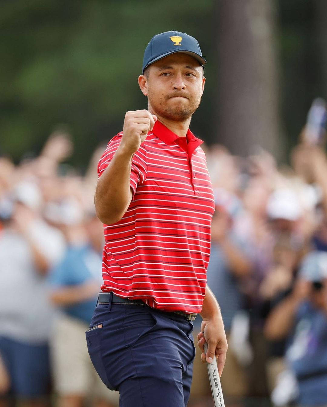 Xander Schauffele, red striped shirt, blue cap, HD Phone Wallpaper