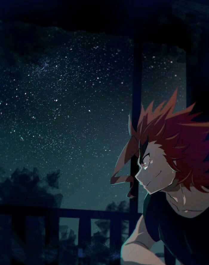 Xander Shakadera, red-haired anime character, starry night sky, SD Phone Wallpaper