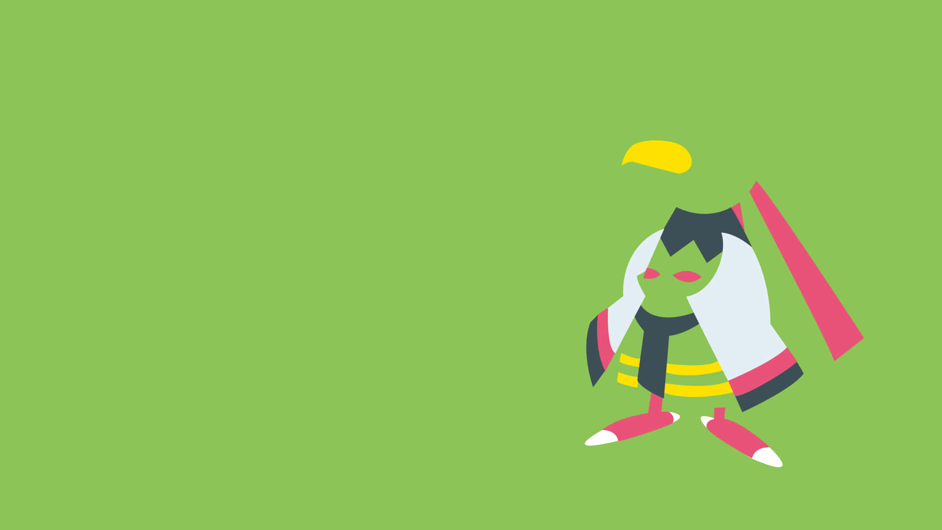 Xatu, green cartoon character, pink limbs, Full HD Desktop Wallpaper