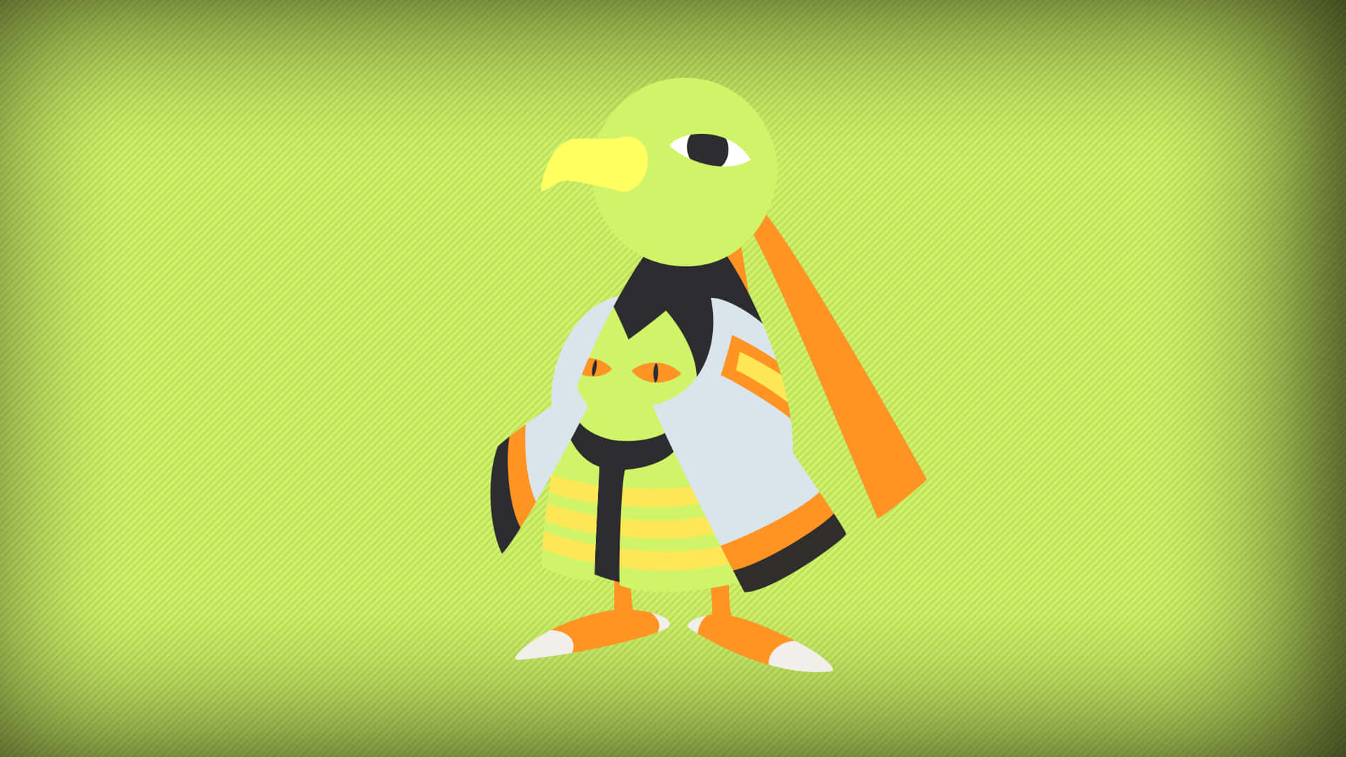 Xatu, green bird-like creature, orange and white attire, Full HD Desktop Wallpaper