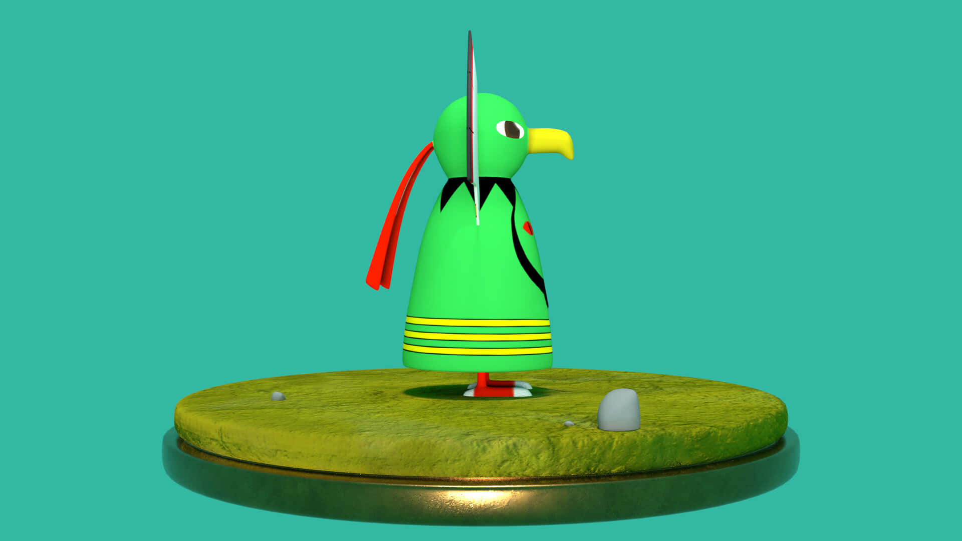 Xatu, green bird, red scarf, Full HD Desktop Wallpaper