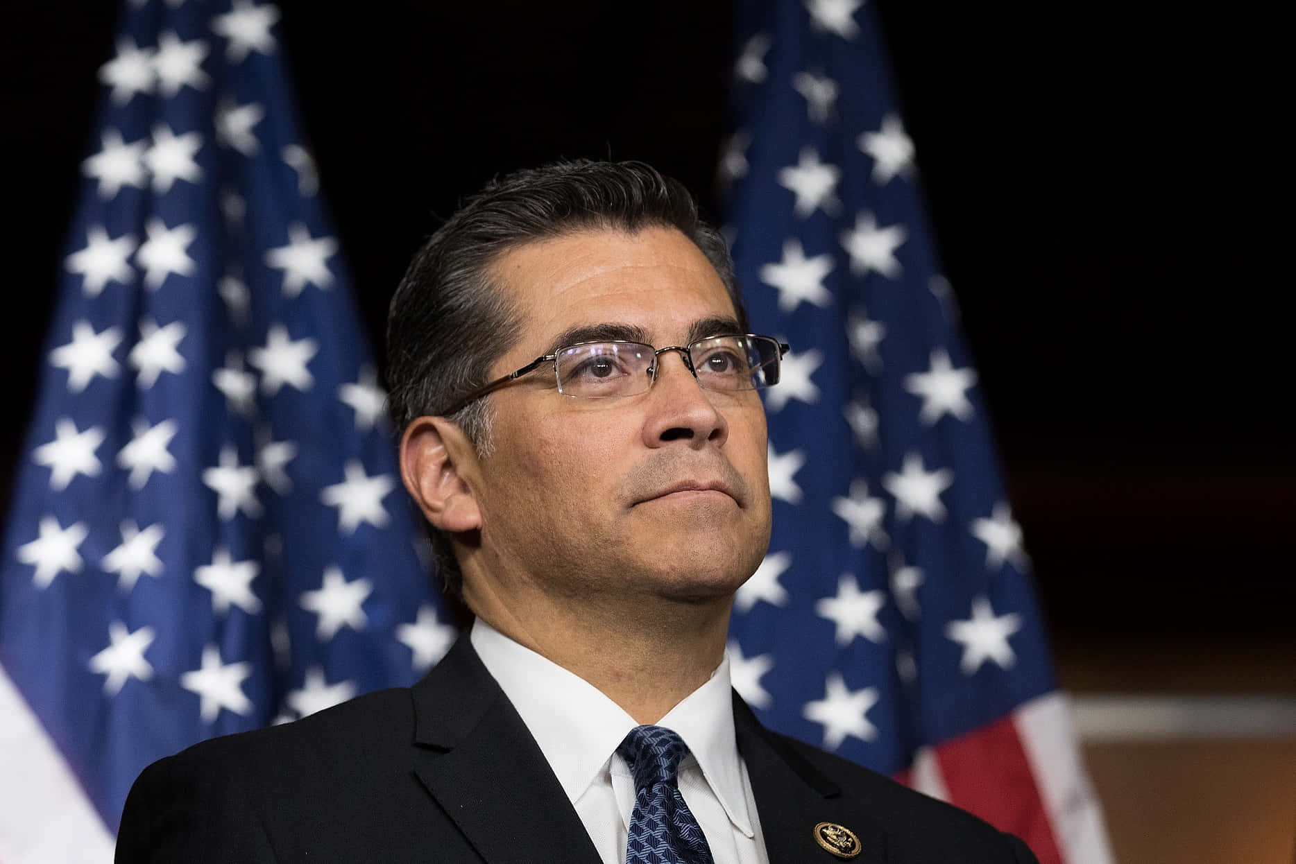 Xavier Becerra, American flags, suit, HD Desktop Wallpaper