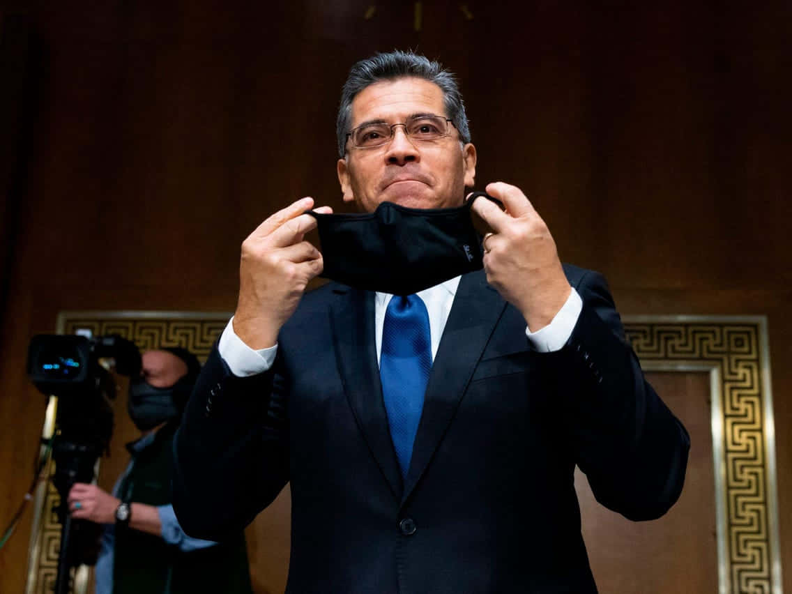 Xavier Becerra, dark suit, blue tie, SD Desktop Wallpaper
