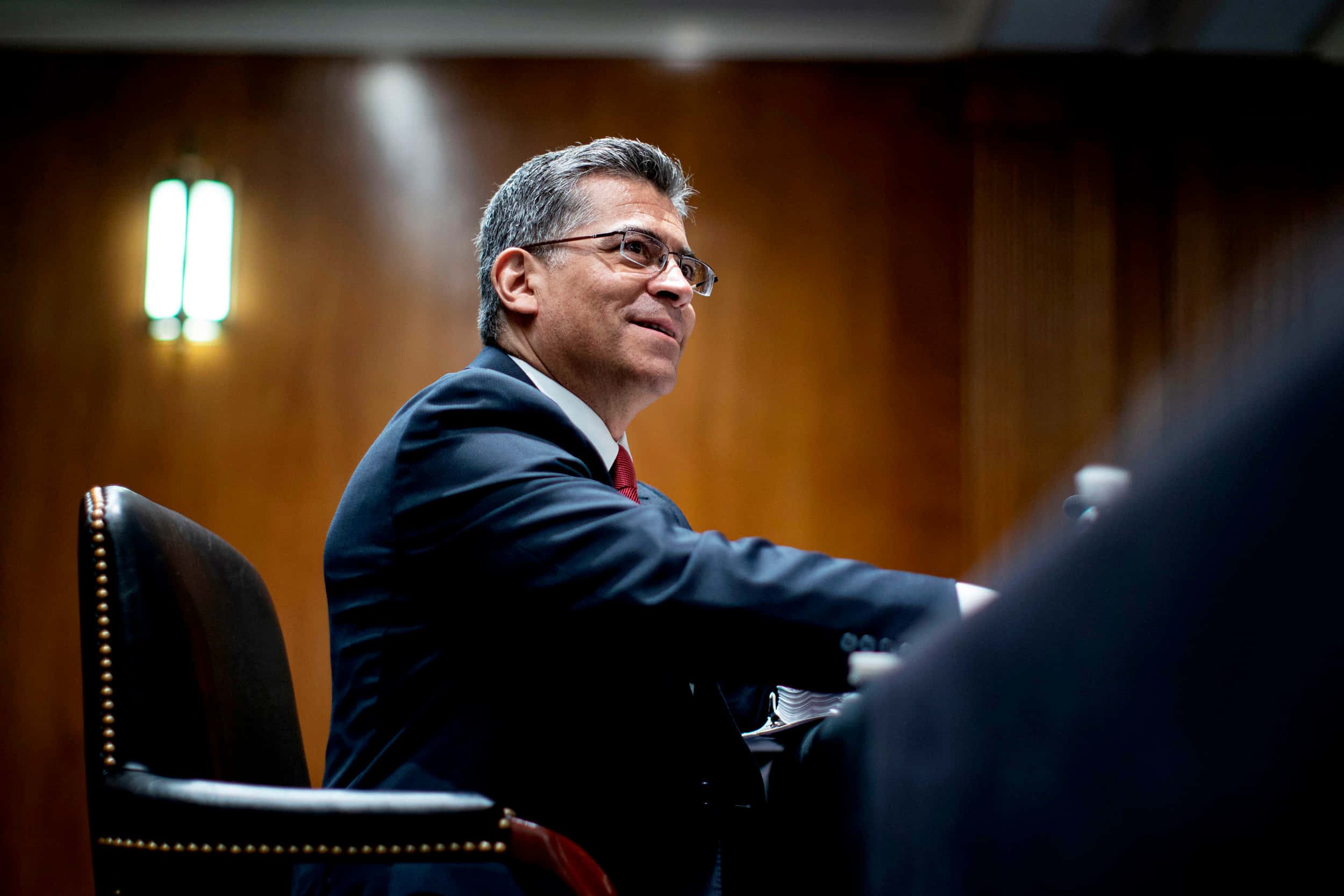 Xavier Becerra, dark suit, glasses, Full HD Desktop Wallpaper