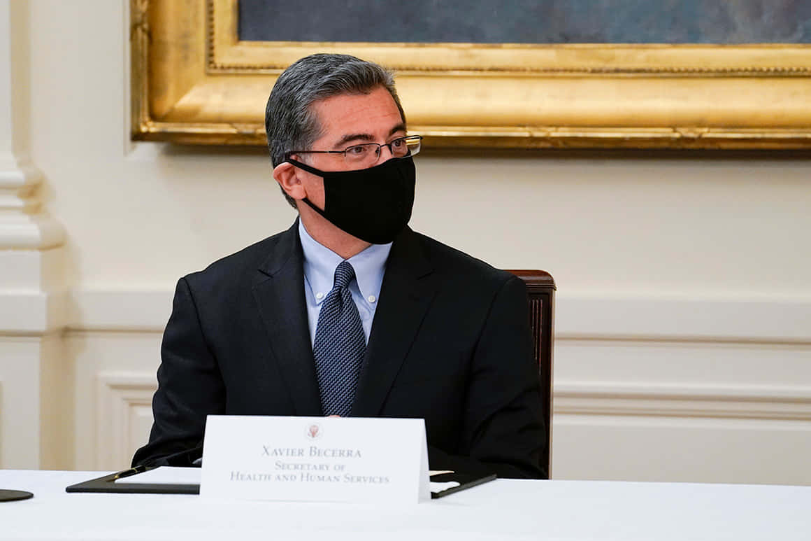 Xavier Becerra, black mask, suit, SD Desktop Wallpaper