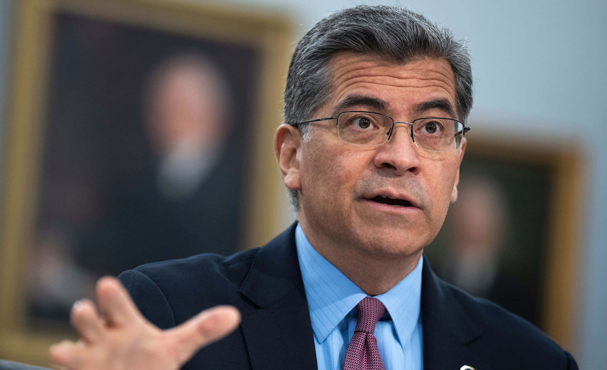 Xavier Becerra, dark suit, glasses, Full HD Desktop Wallpaper