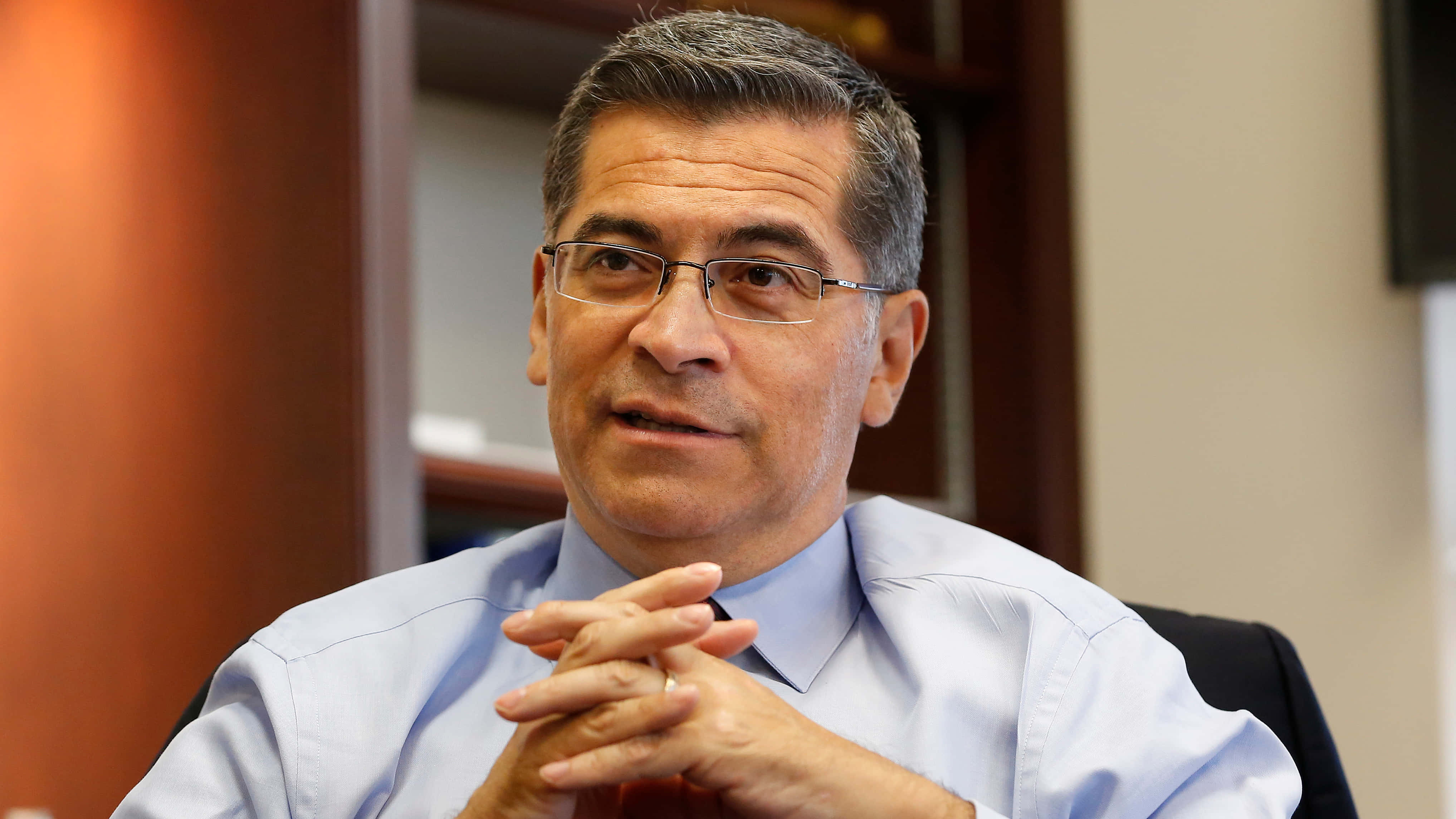 Xavier Becerra, office chair, light blue shirt, 4K Desktop Wallpaper