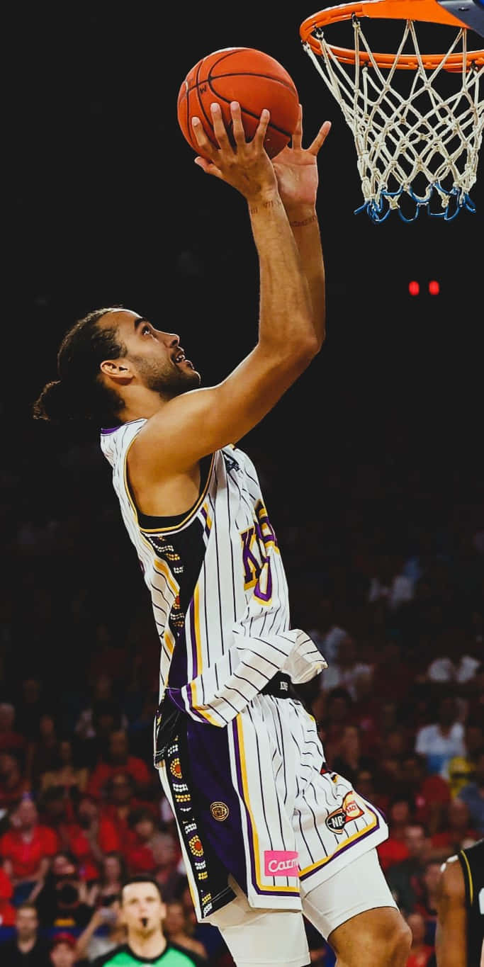 Xavier Cooks, white and purple striped jersey, dunks the ball, HD Phone Wallpaper