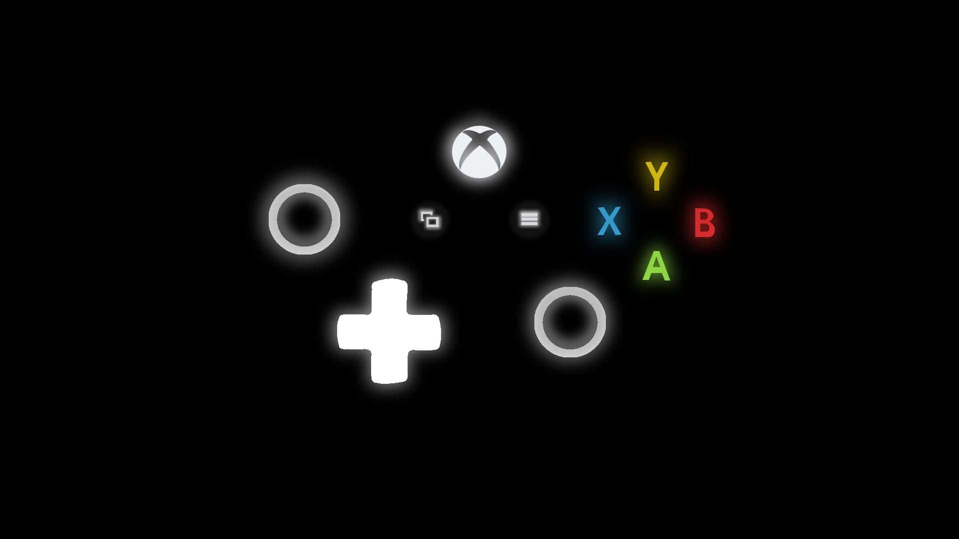 Xbox, glowing Xbox controller buttons, black background, Full HD Desktop Wallpaper