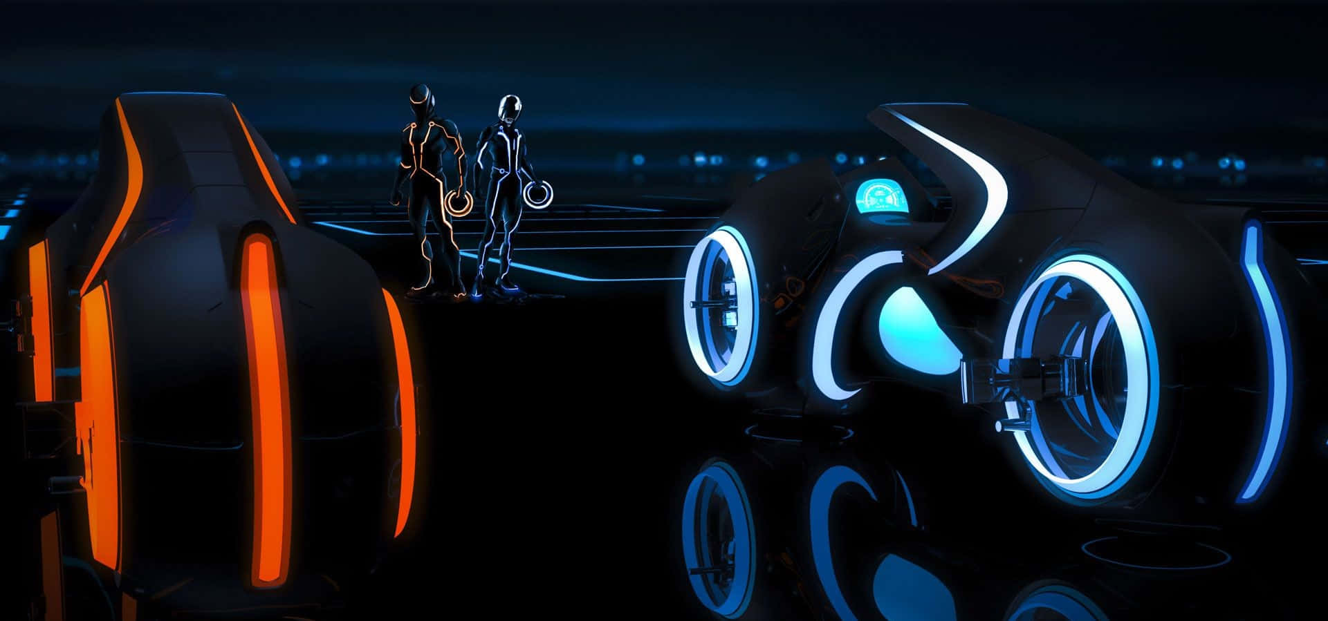 Xbox Games, neon figures, sleek futuristic vehicles, Full HD Desktop Wallpaper