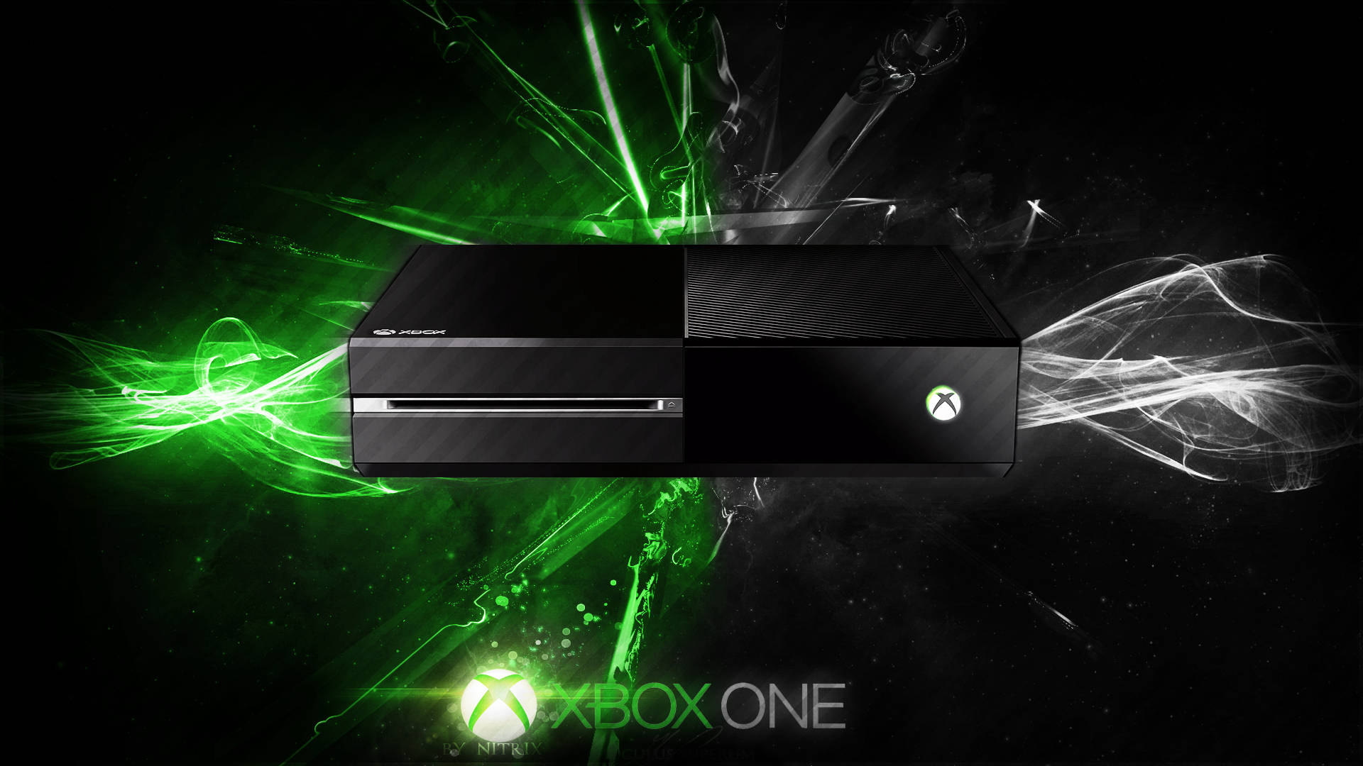Xbox One, black, vibrant green energy, Full HD Desktop Wallpaper