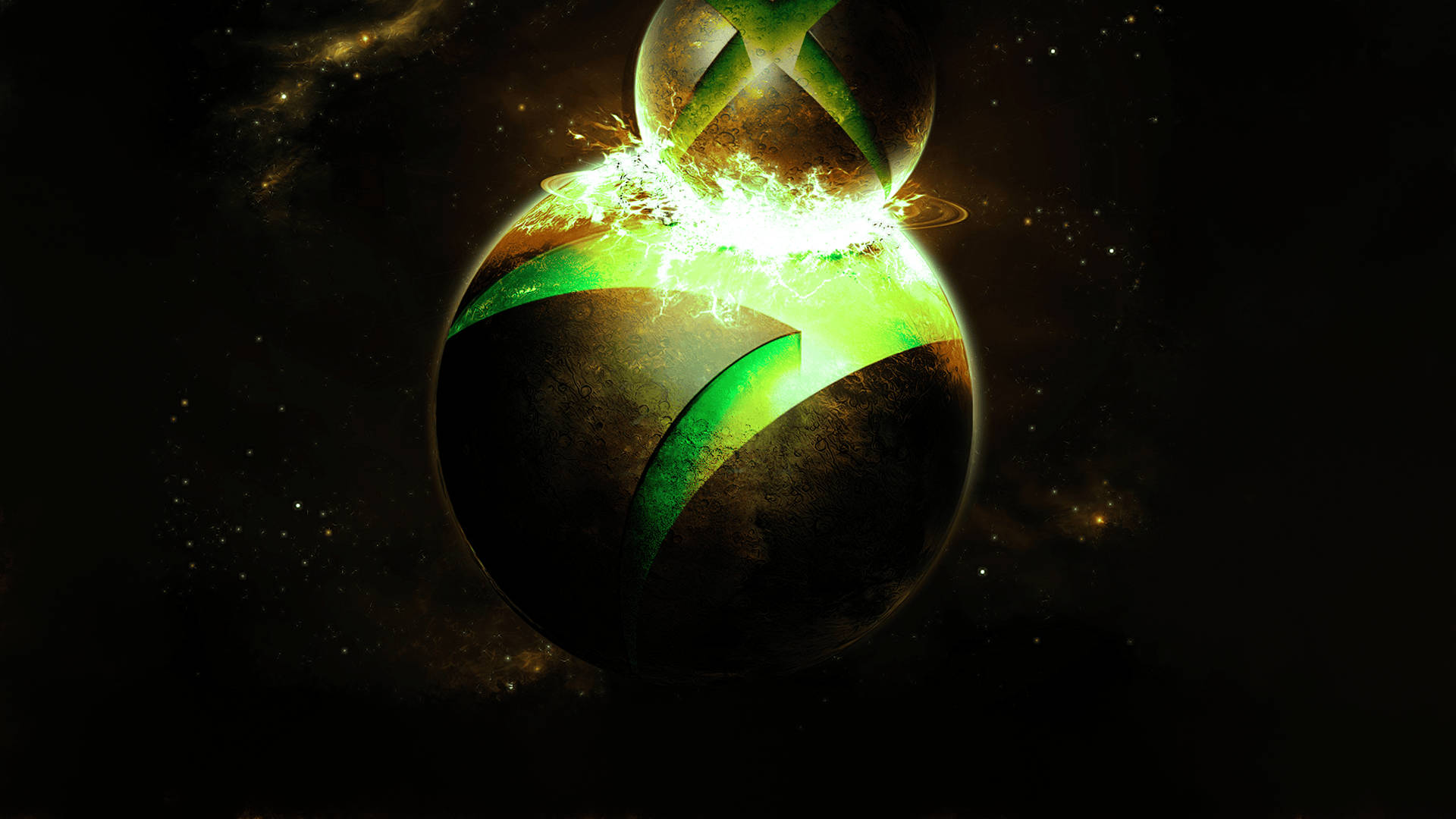Xbox One X, glowing green Xbox logo, cosmic planet, Full HD Desktop Wallpaper