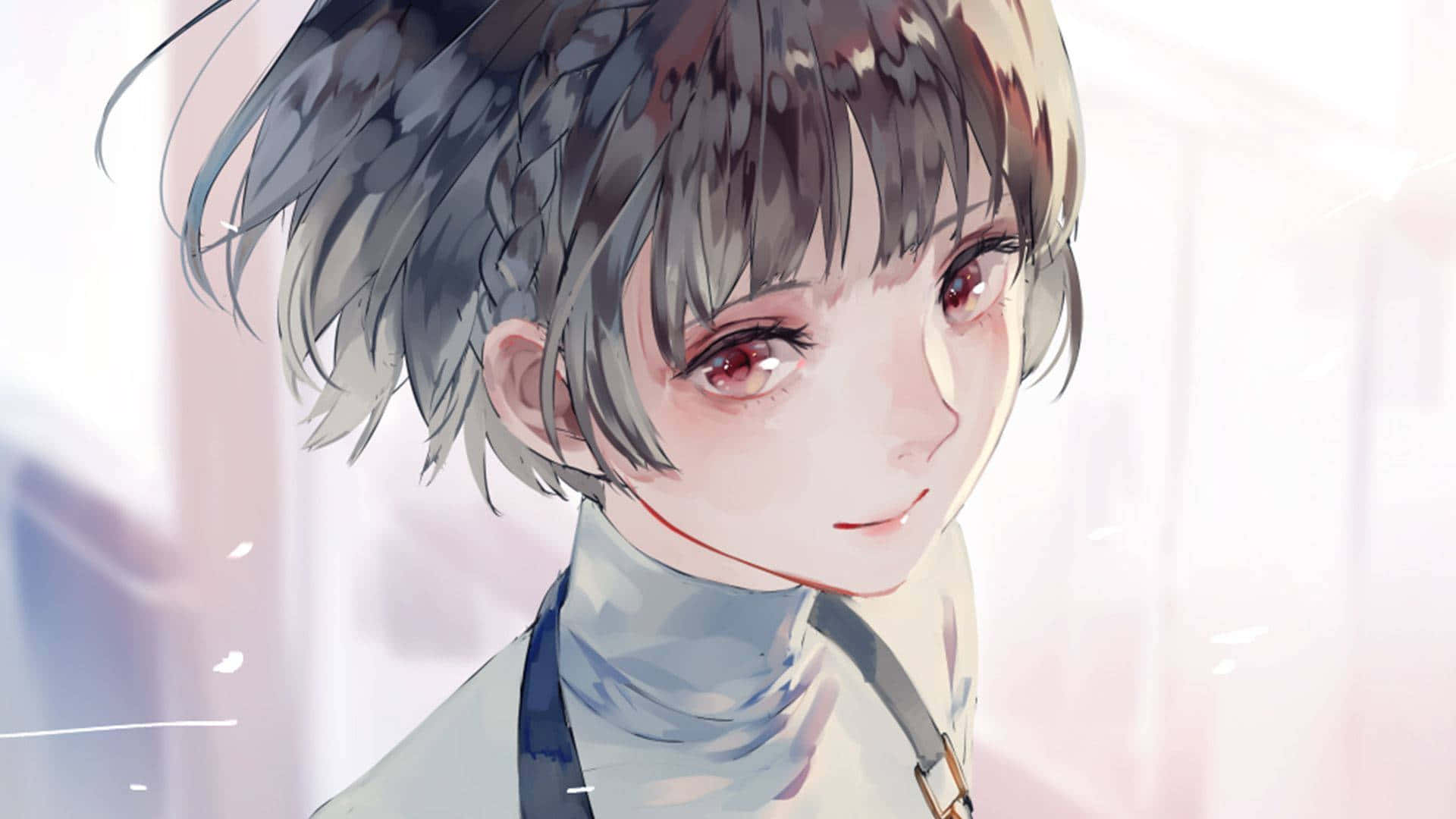 anime girl, messy gray hair, red eyes, Full HD Desktop Wallpaper