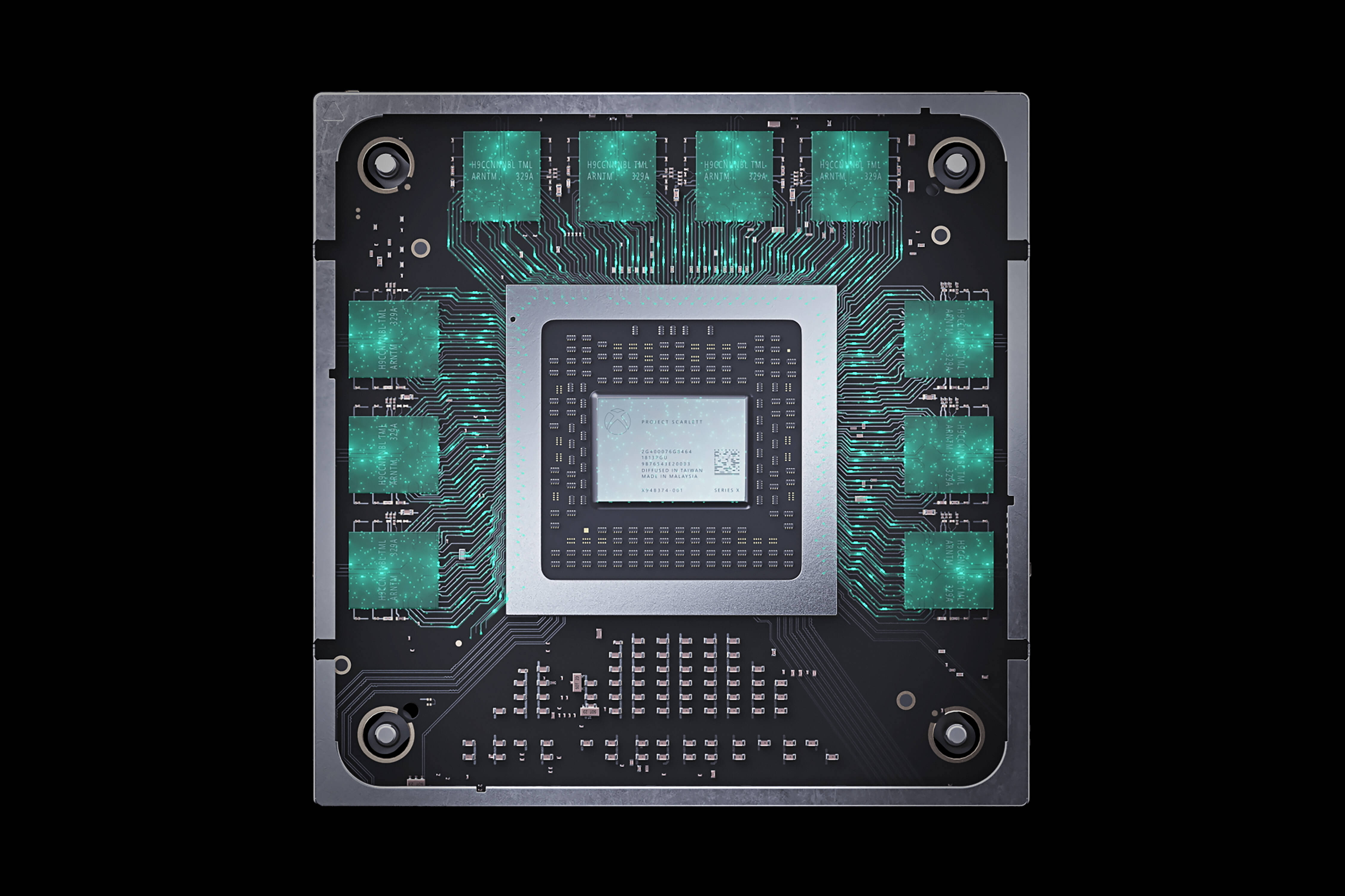 Xbox Series X, CPU, glowing green circuitry, 4K Desktop Wallpaper